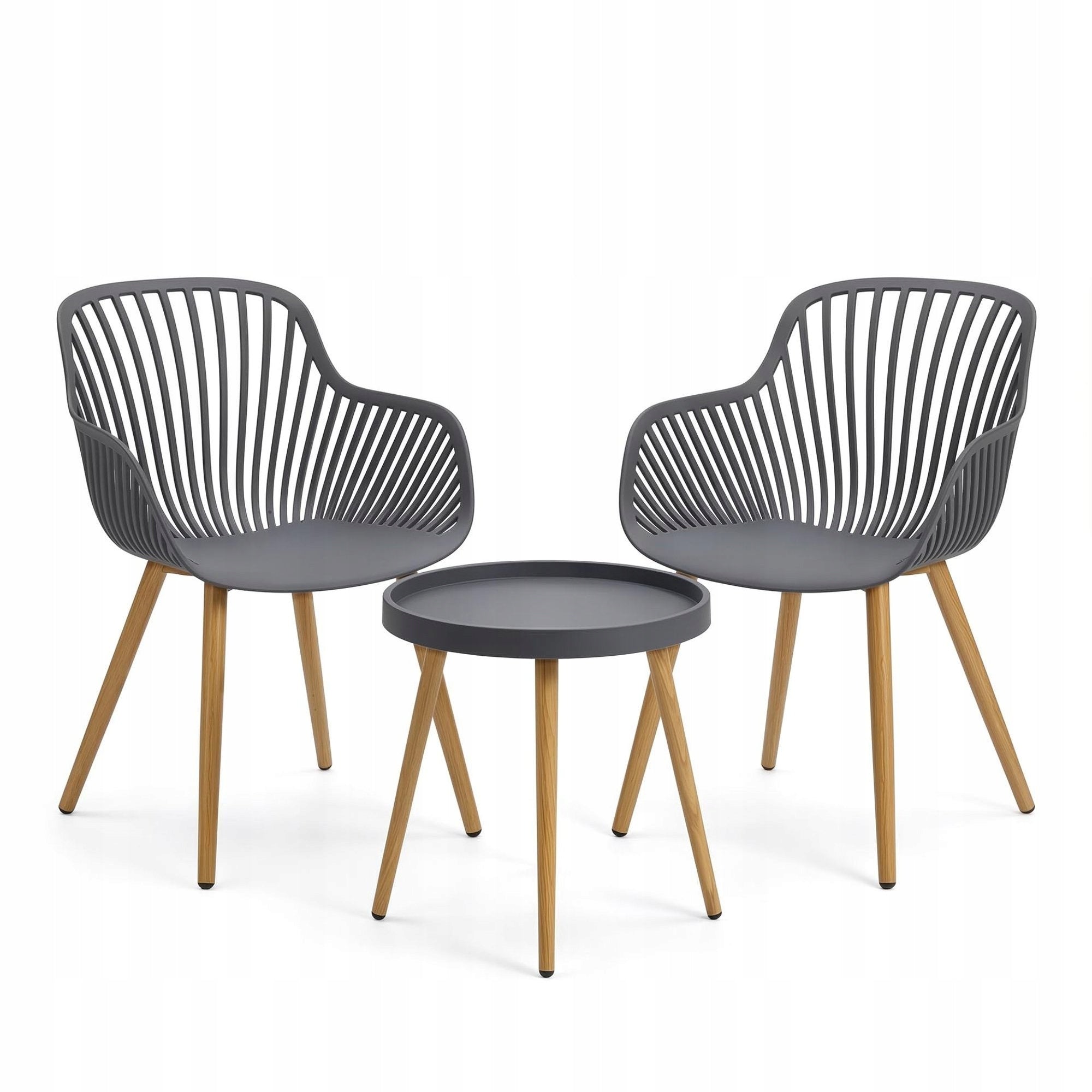 Balcony Garden Furniture Set 2+1 Table + Chairs Wood Style For Terrace