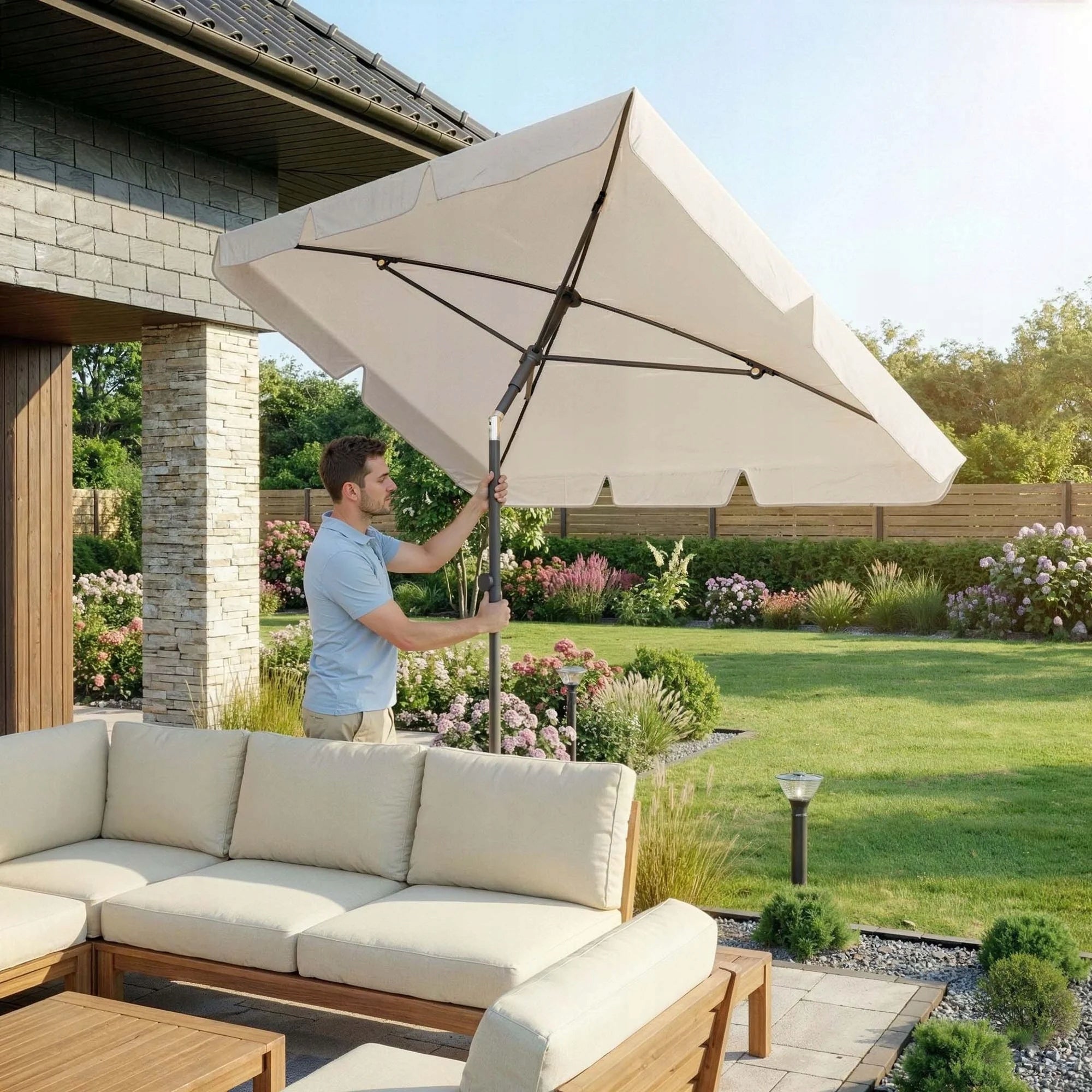 Balcony Garden Umbrella Folding Adjustable Aluminum Cover Manufacturer code DV-148GU Ankona kremowy
