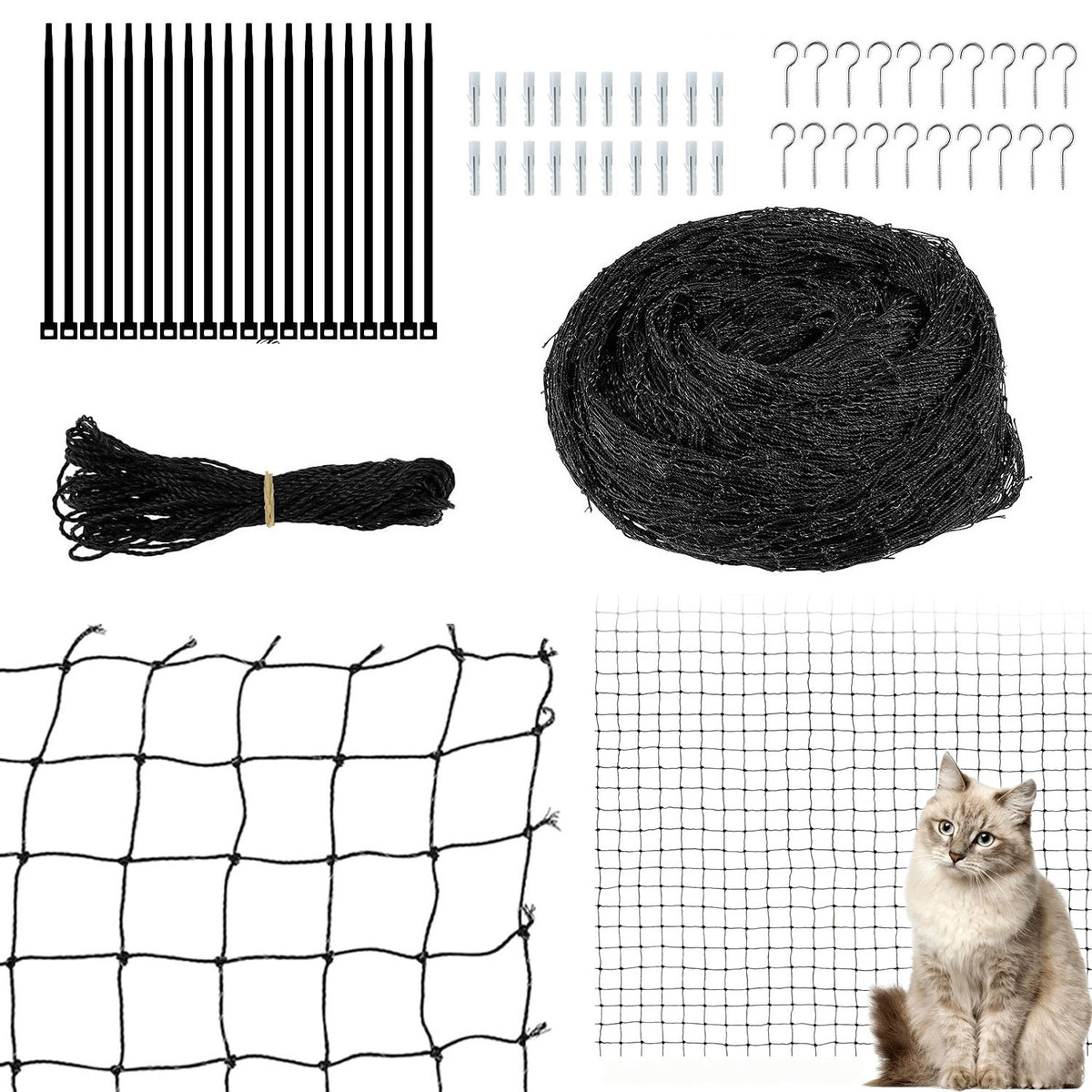 Balcony Net For Cat Set For Stairs Railing Terrace 8x3m Black