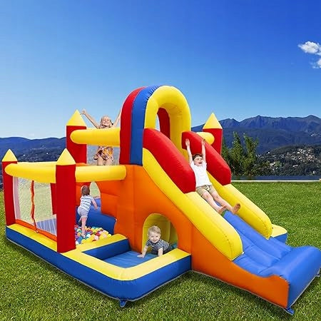 Ballsea Inflatable Castle XXL - blower, slide, tunnel and wall 3-8 years
