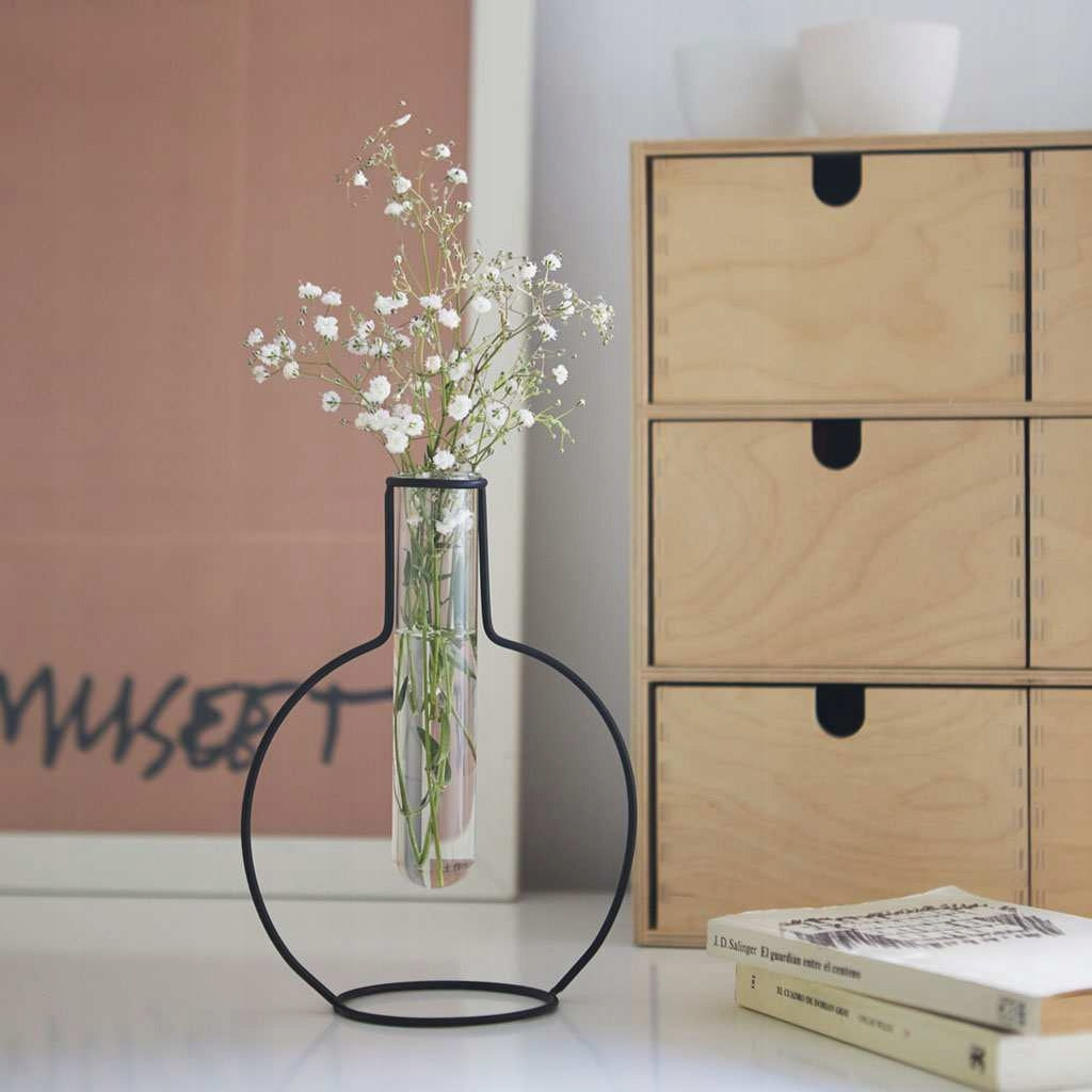 Metallvase mit Glaszylinder Silhouette 19cm 