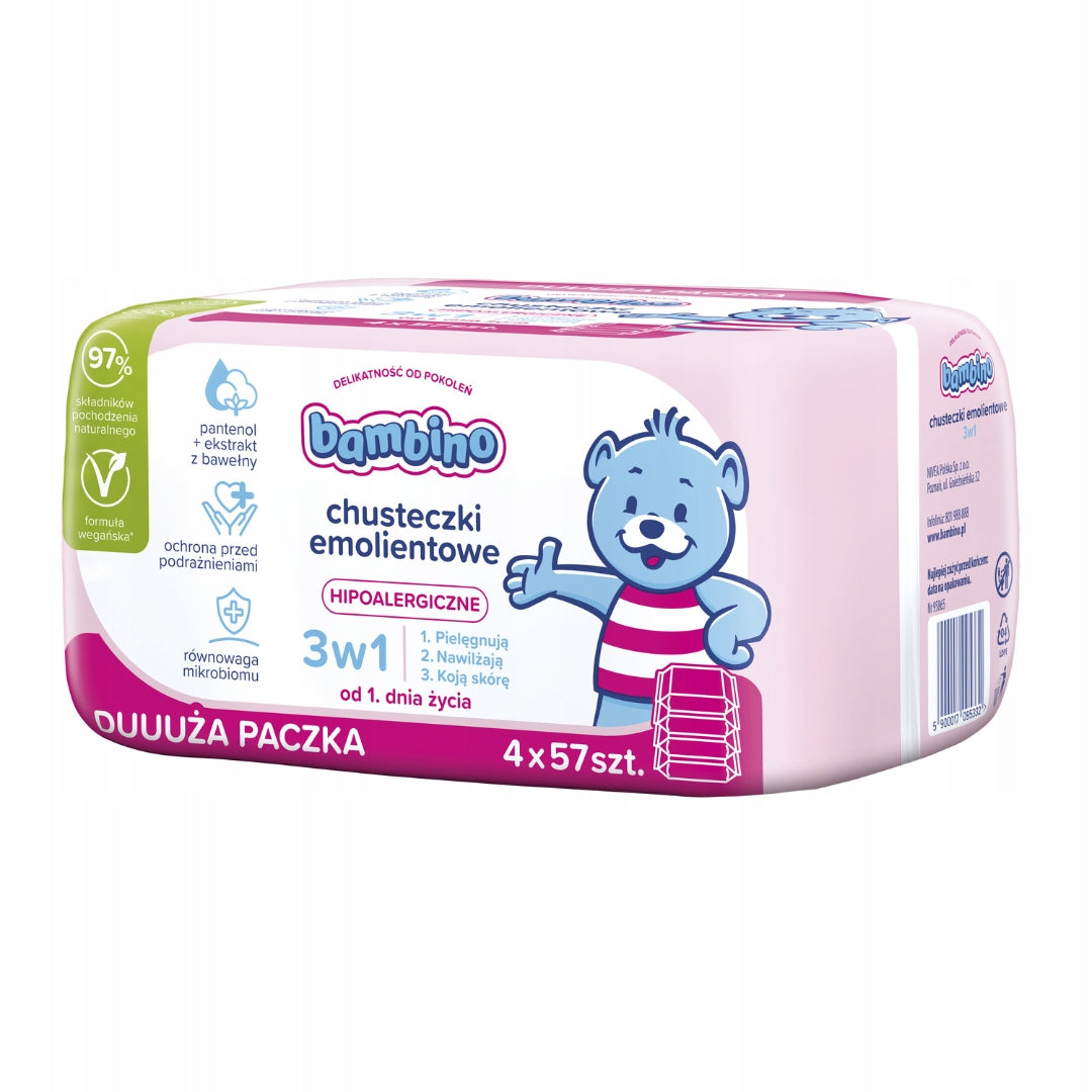 Bambino Emollient wipes 3in1 4x57 pieces X 2 Manufacturer code mokre nawilżane nawilżające pielęgnujące