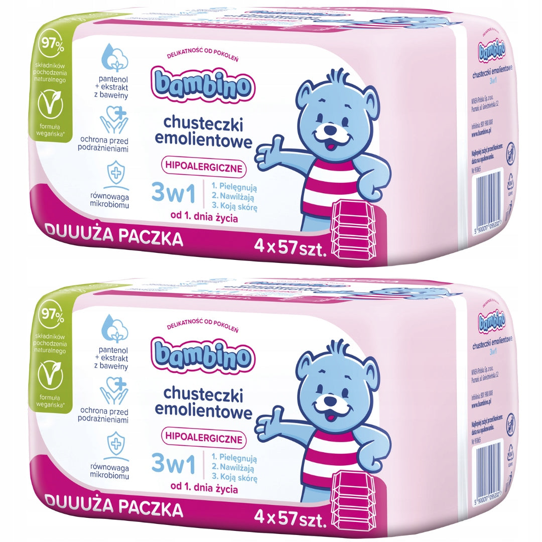 Bambino Emollient wipes 3in1 4x57 pieces X 2
