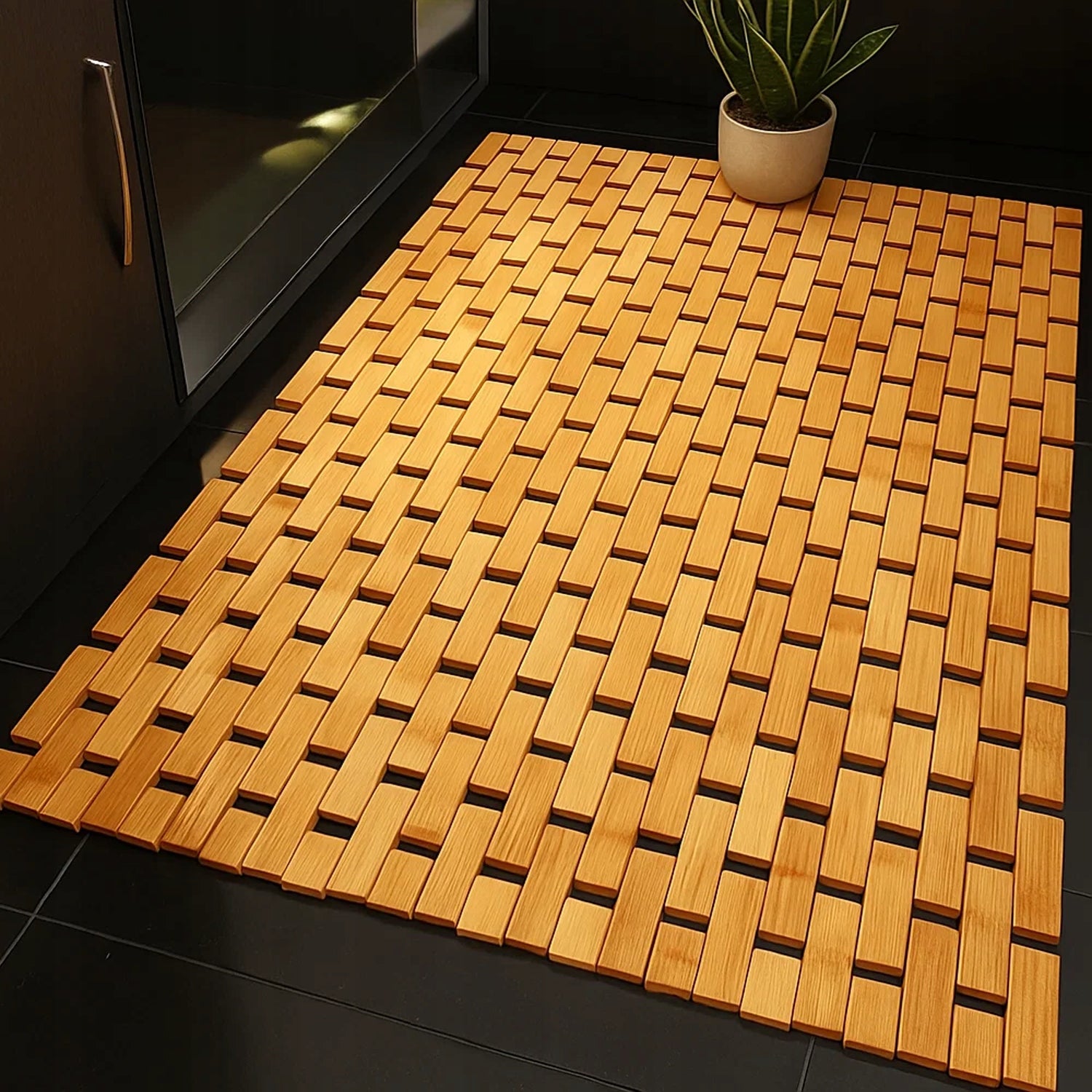 Bamboo Bathroom Mat Wooden Shower Rug Waterproof 80x50 Manufacturer code 00026048