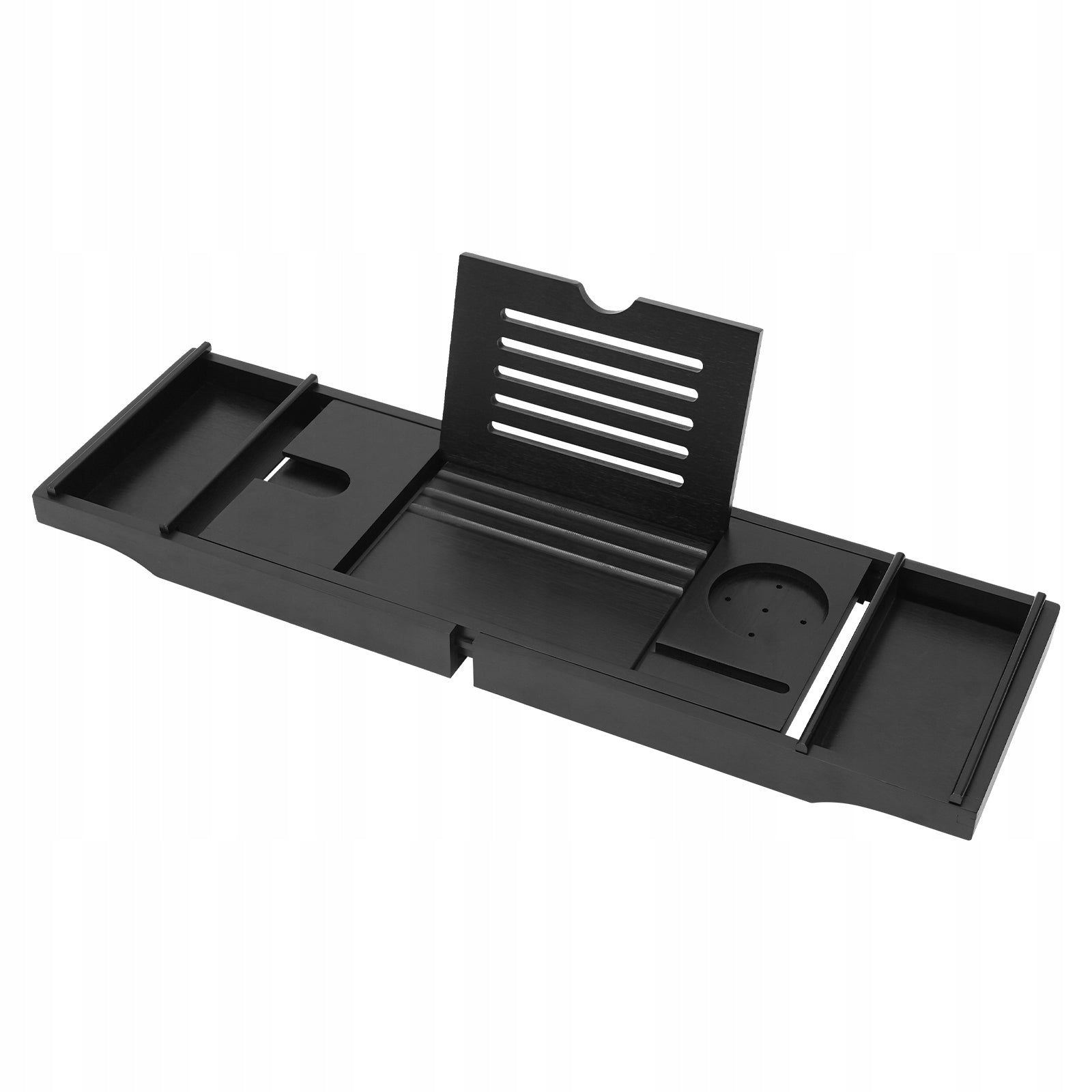 Bamboo Black Expandable Bathtub Shelf Caddy Tray for Candle Towel Packaging status original