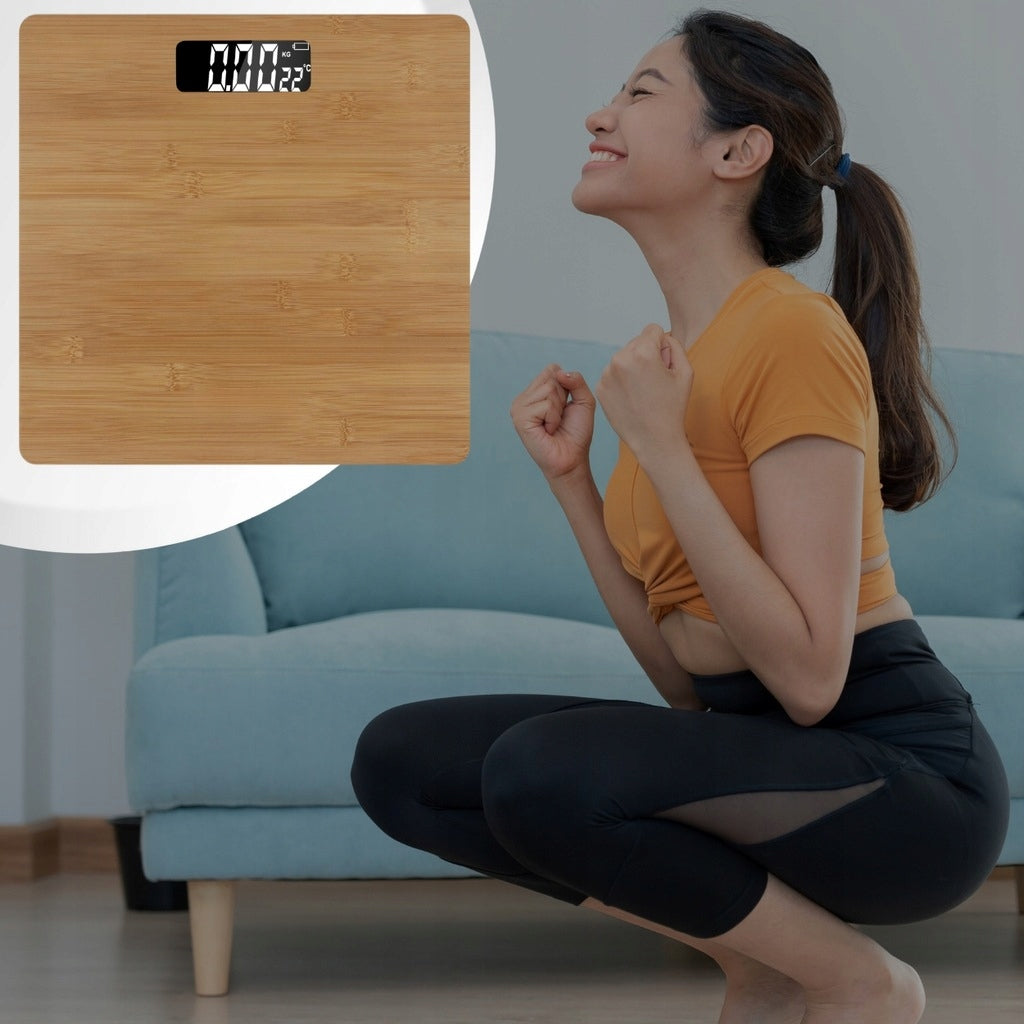 Bamboo Electronic Bathroom Scale up to 180 kg LCD Digital Temperature Brand Care Life