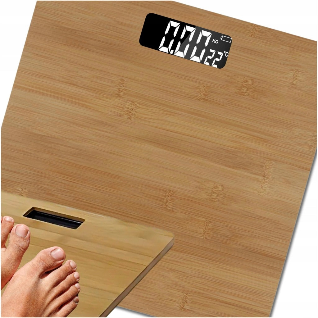 Bamboo Electronic Bathroom Scale up to 180 kg LCD Digital Temperature Manufacturer code Waga łazienkowa bambusowa