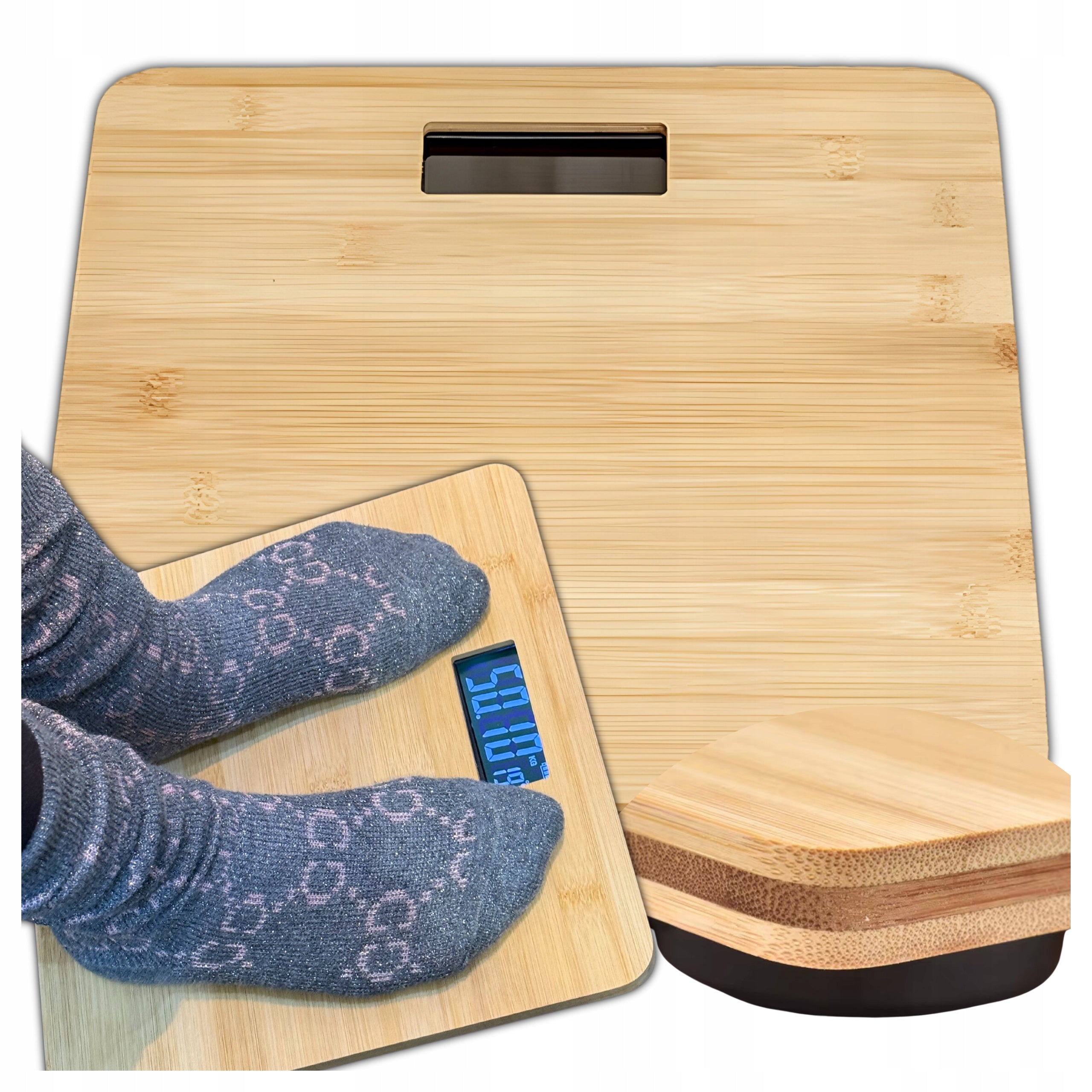 Bamboo Electronic Bathroom Scale up to 180 kg LCD Digital Temperature