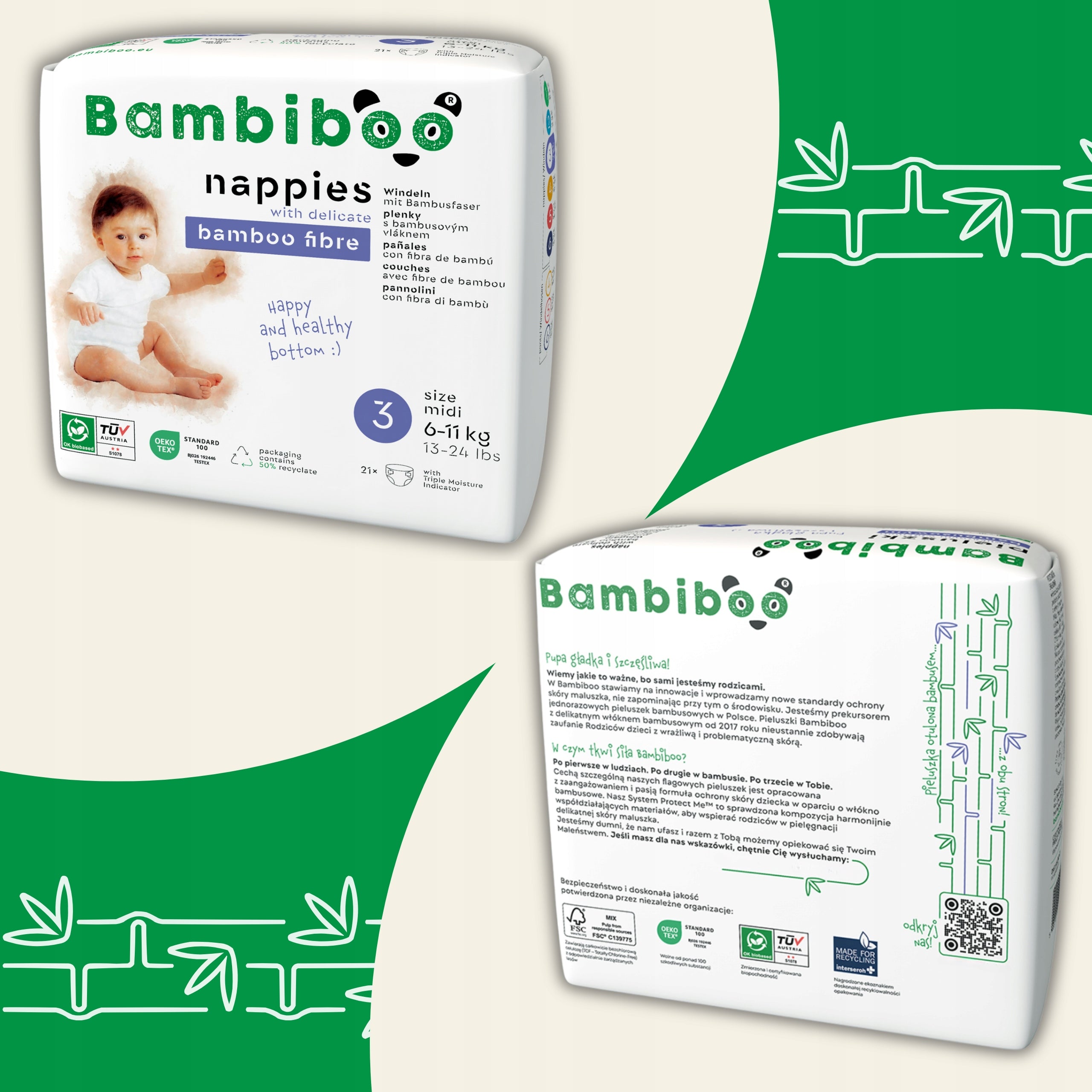 Bamboo Fiber Diapers BAMBIBOO Diaper Set 8x21 size3 Midi 6-11kg Manufacturer code Midi r. 3 6-11kg 8 opakowań