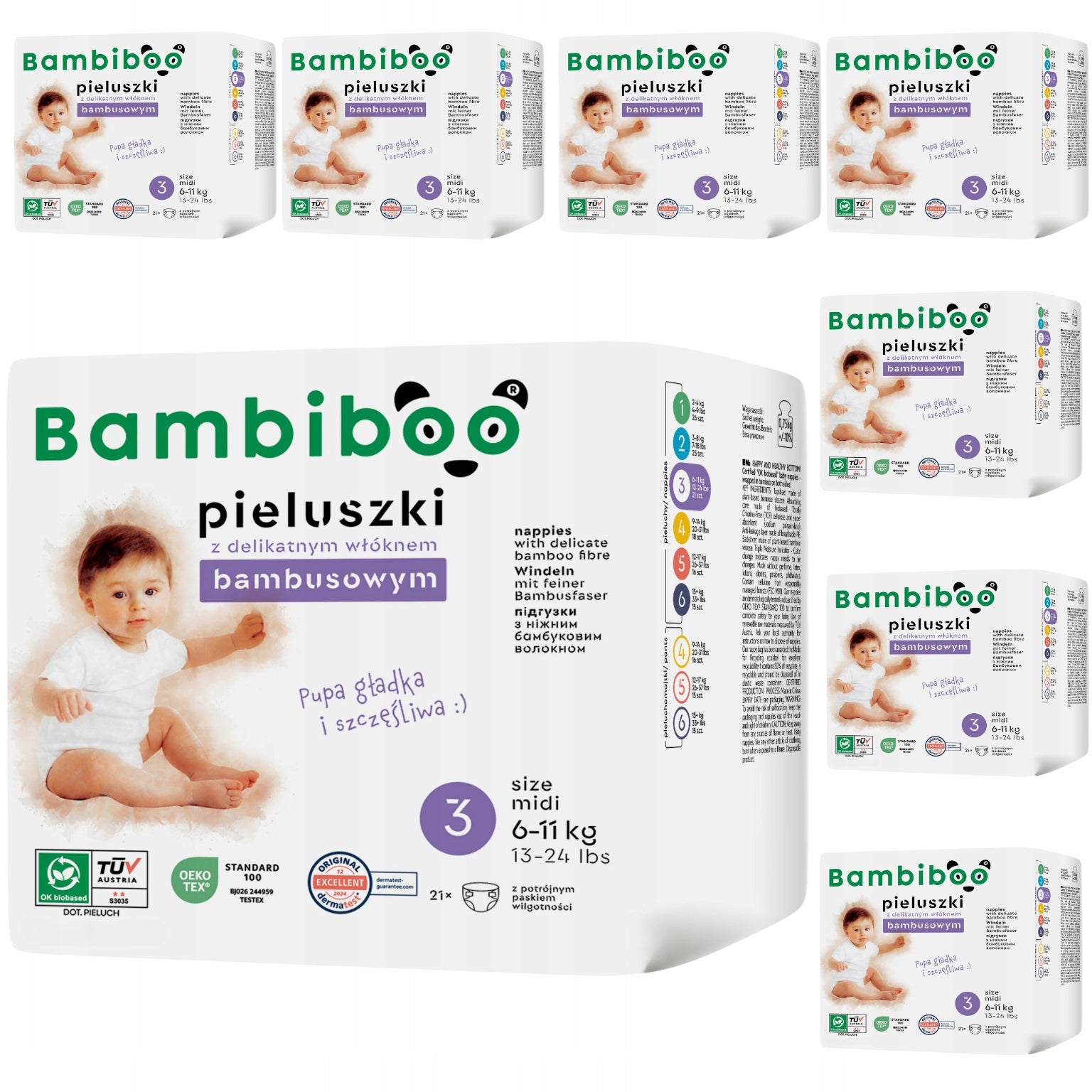 Bamboo Fiber Diapers BAMBIBOO Diaper Set 8x21 size3 Midi 6-11kg