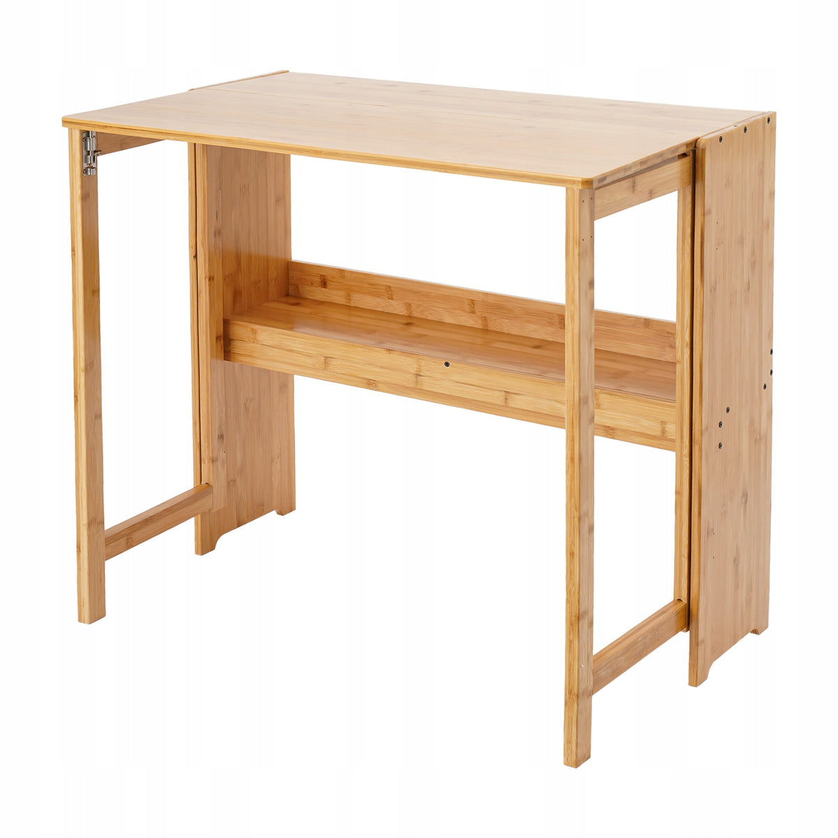 Bamboo Folding Desk for Small Spaces, Small Computer Desk with Bookshelf