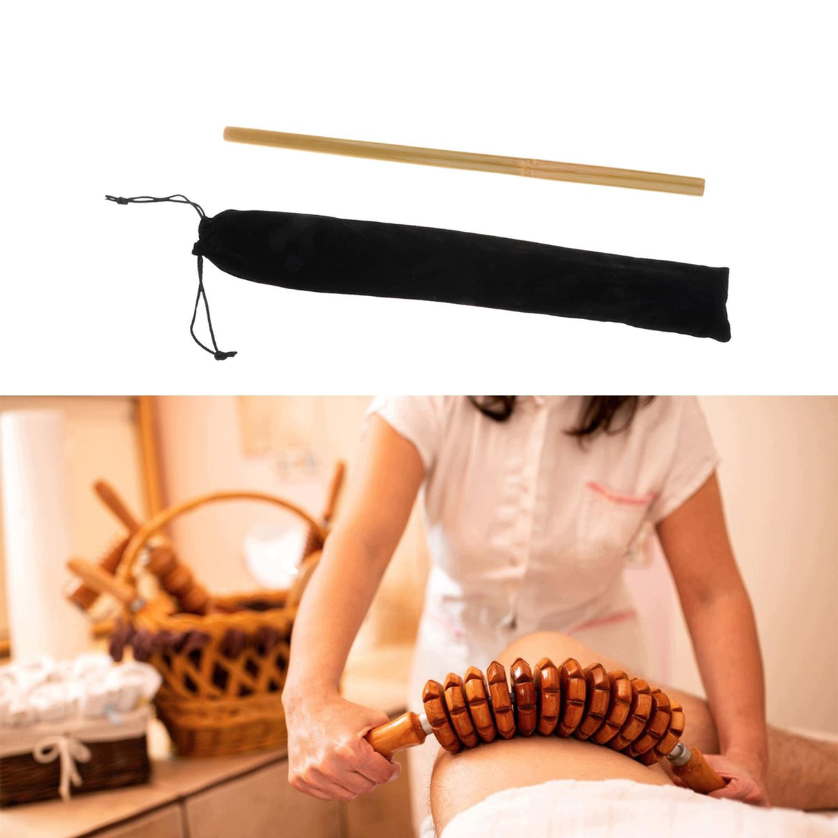 Bamboo Massage Stick Bamboo Guasha Tool for Shaping Relax 42x1.5cm with Bag