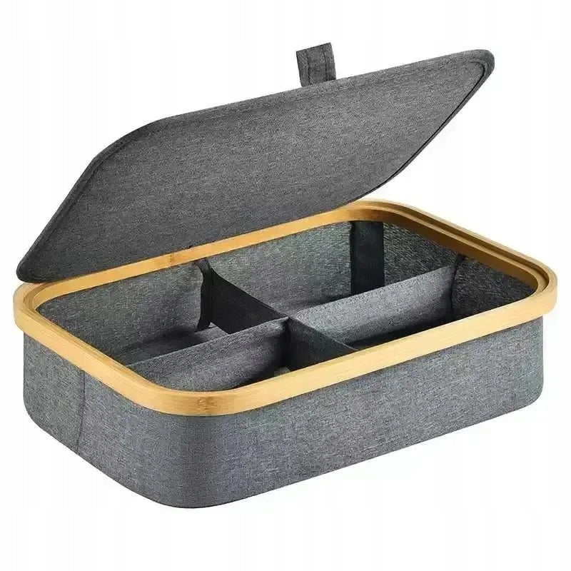 Bamboo Storage Organizer with 4 Compartments and Lid