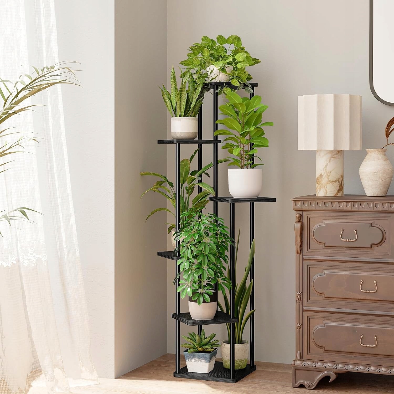 Bamworld Flowerbed 6-Level Metal Flower Stand Black Brand no brand