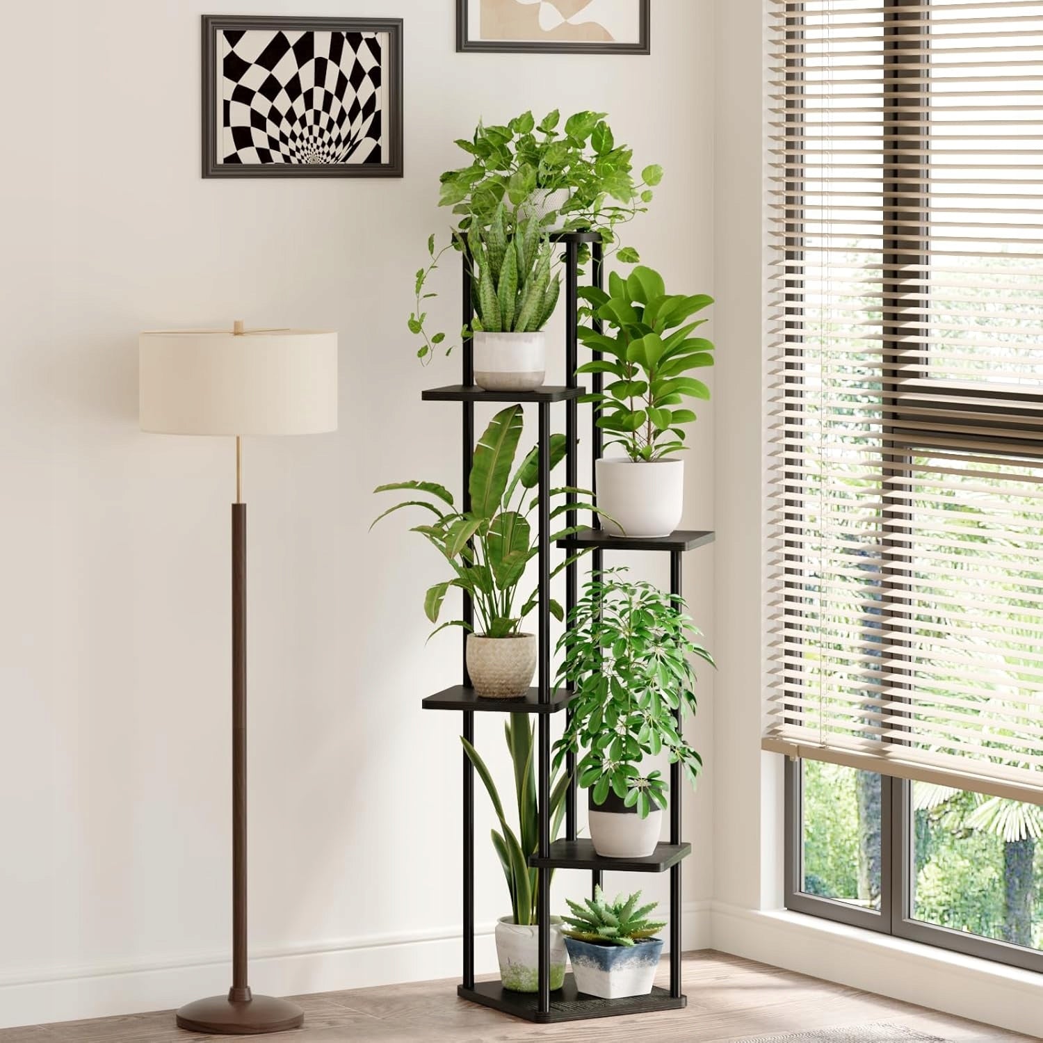 Bamworld Flowerbed 6-Level Metal Flower Stand Black Maximum width 30 cm