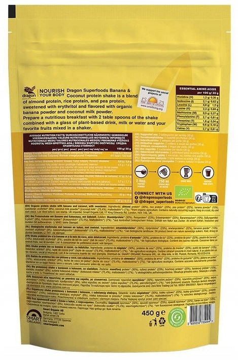 Banana and coconut protein shake, 50% protein with amino acids, with erythritol, Expiration date not specified