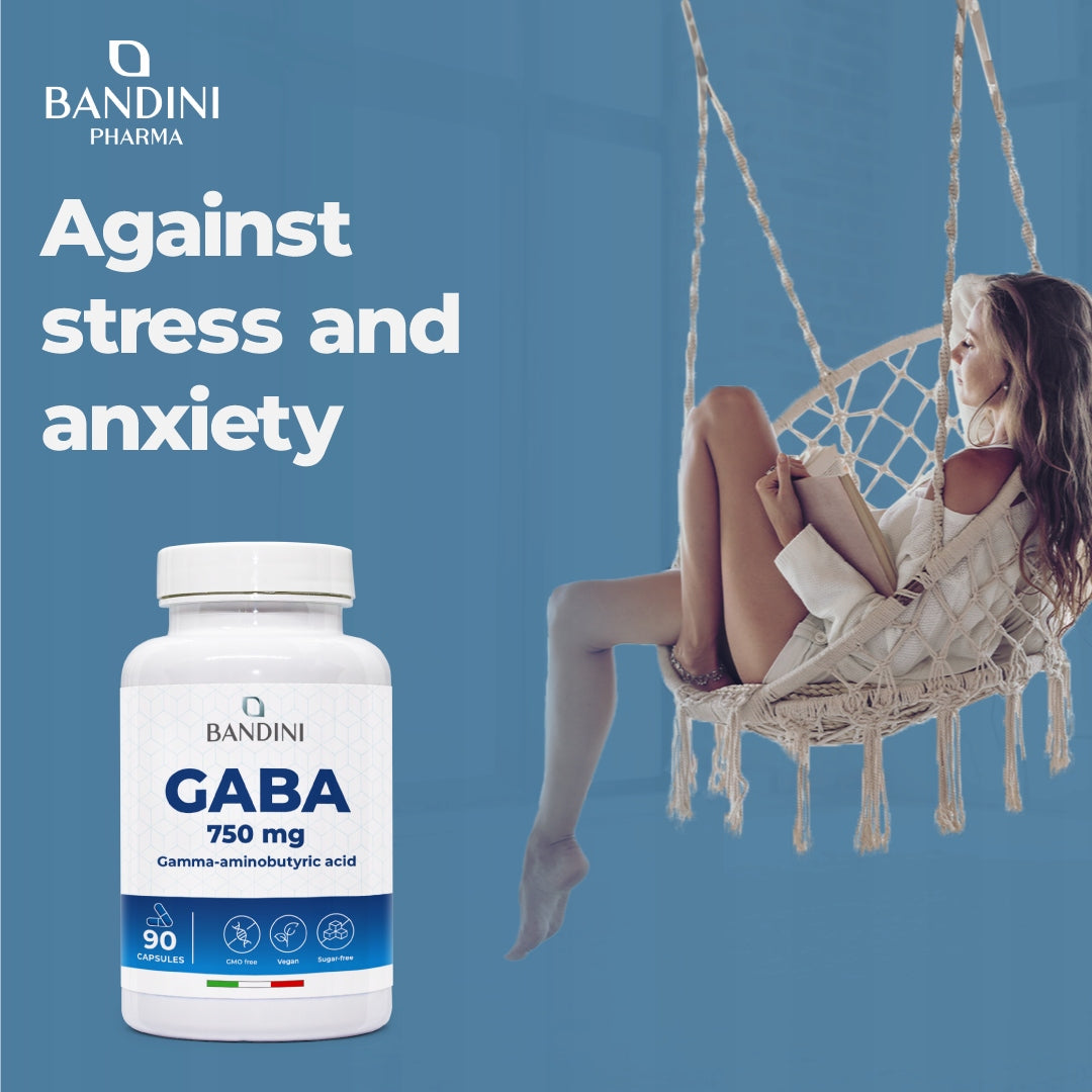 Bandini GABA 750mg per capsule - 90 capsules - Reduces stress, anxiety EAN (GTIN) 8033162422542
