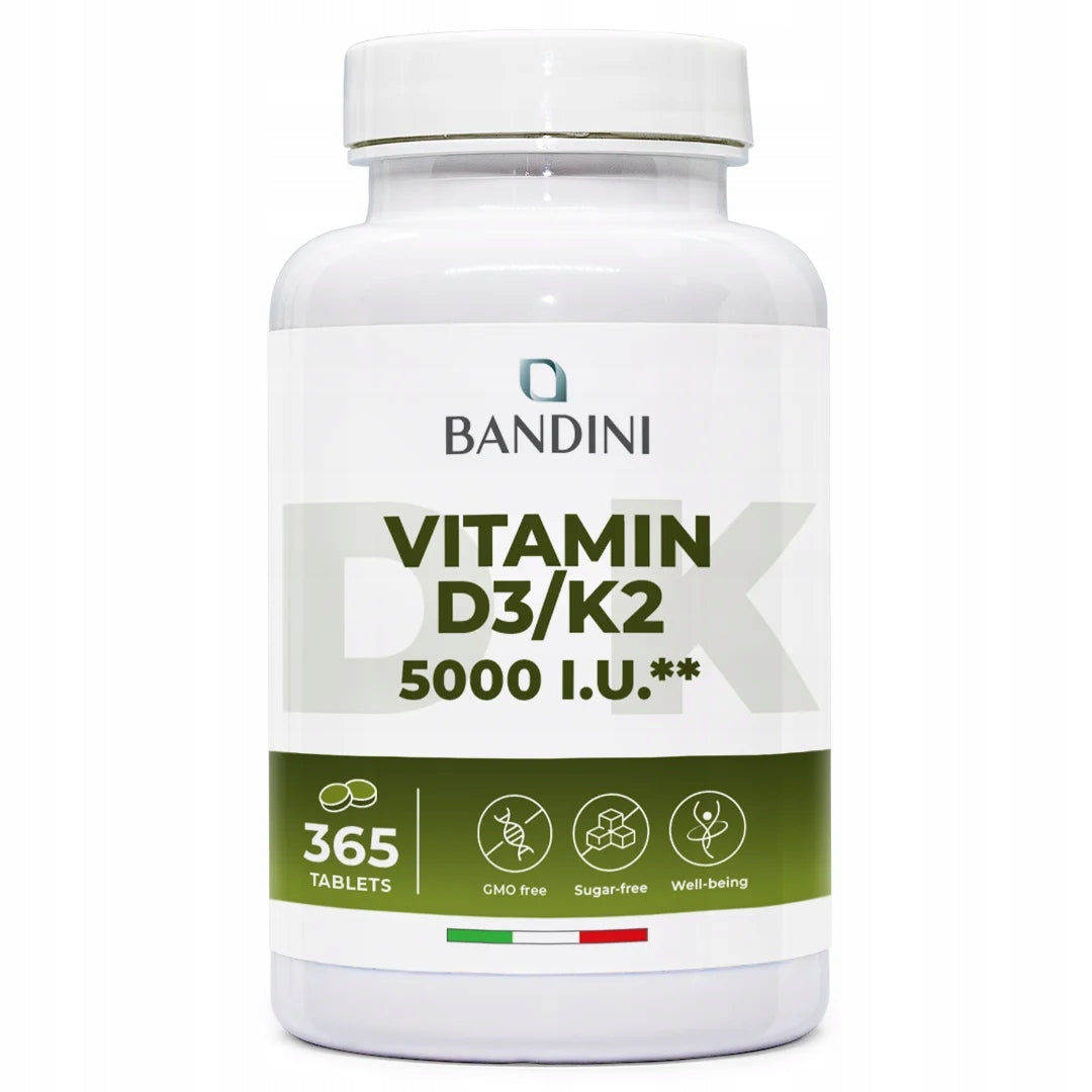 Bandini Vitamin D3 K2 | 365 Tablets 5000 IU Vitamin D3 + 100 mcg Vitamin K2