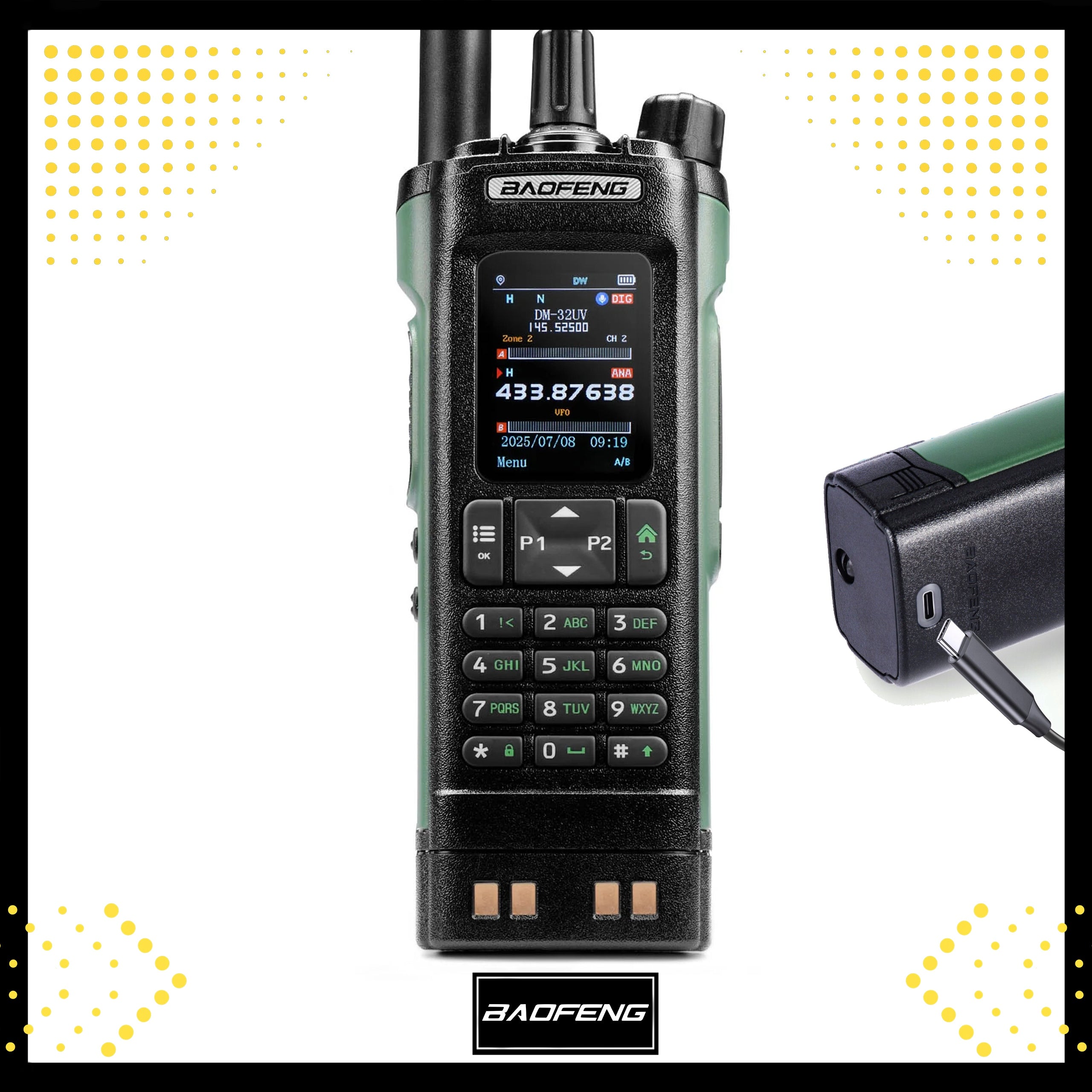 Baofeng DM-32E HTQ DMR FM VHF UHF Airband GPS APRS USB-C AVIATION BAND 10W Packaging status original