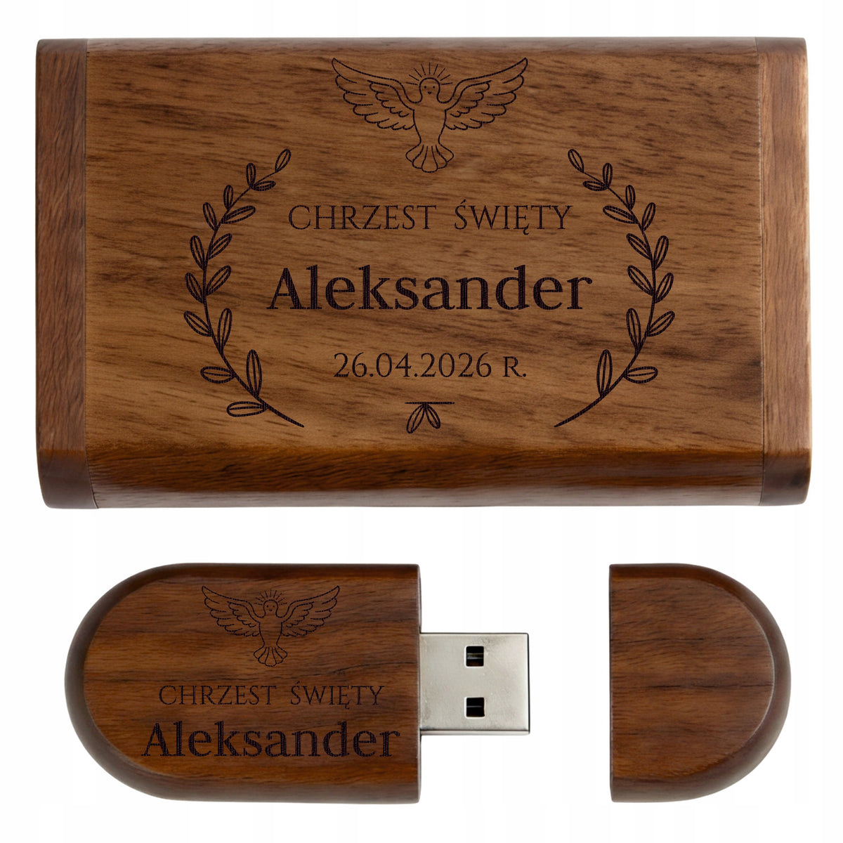 Baptism Gift Wooden flash drive 128 GB USB 2.0 + Box + Engraving