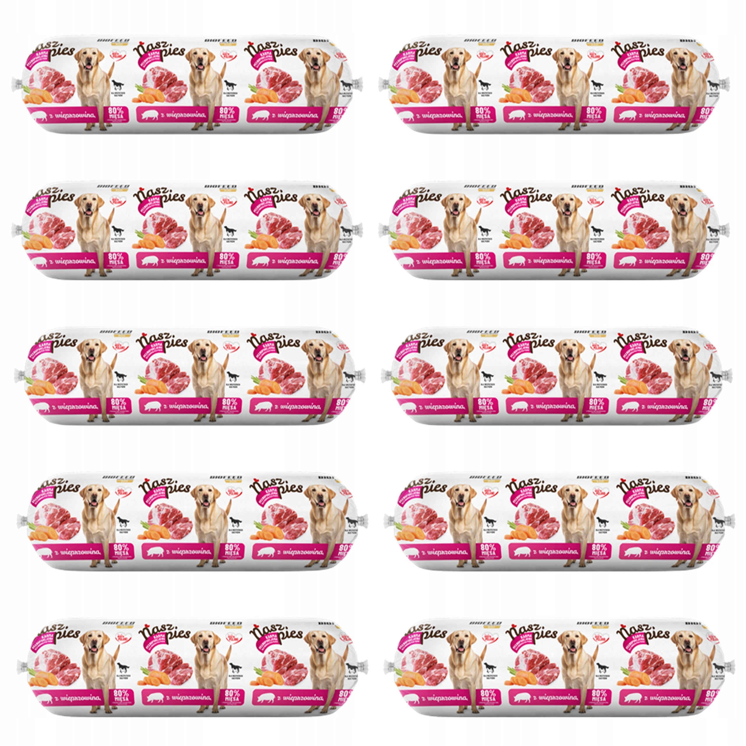 Bar Dog Food with Pork 90% Meat 10 x 1000g BioFeed 10kg Brand BioFeed