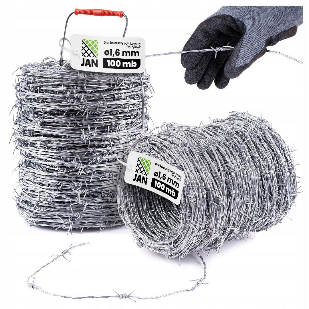 Barbed wire 100m + fence handle galvanized wire 1,7mm 8 spikes per meter Brand ZPH Jan