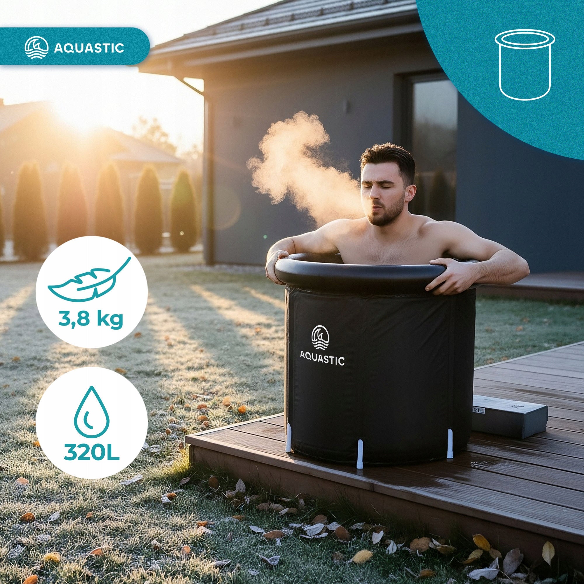 Barrel for walrusing ice bath large AQUASTIC Yeti black easy installation Height 75 cm