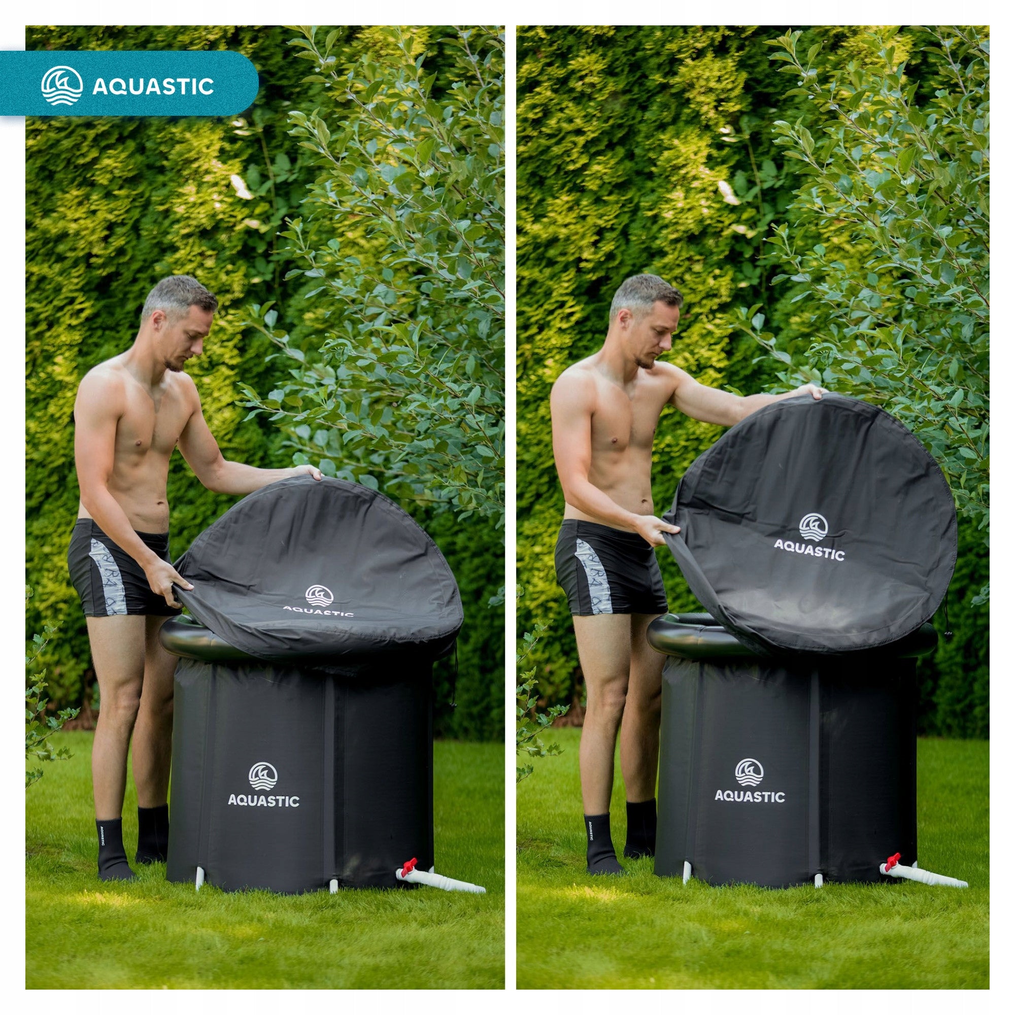 Barrel for walrusing ice bath large AQUASTIC Yeti black easy installation Product width 75 cm