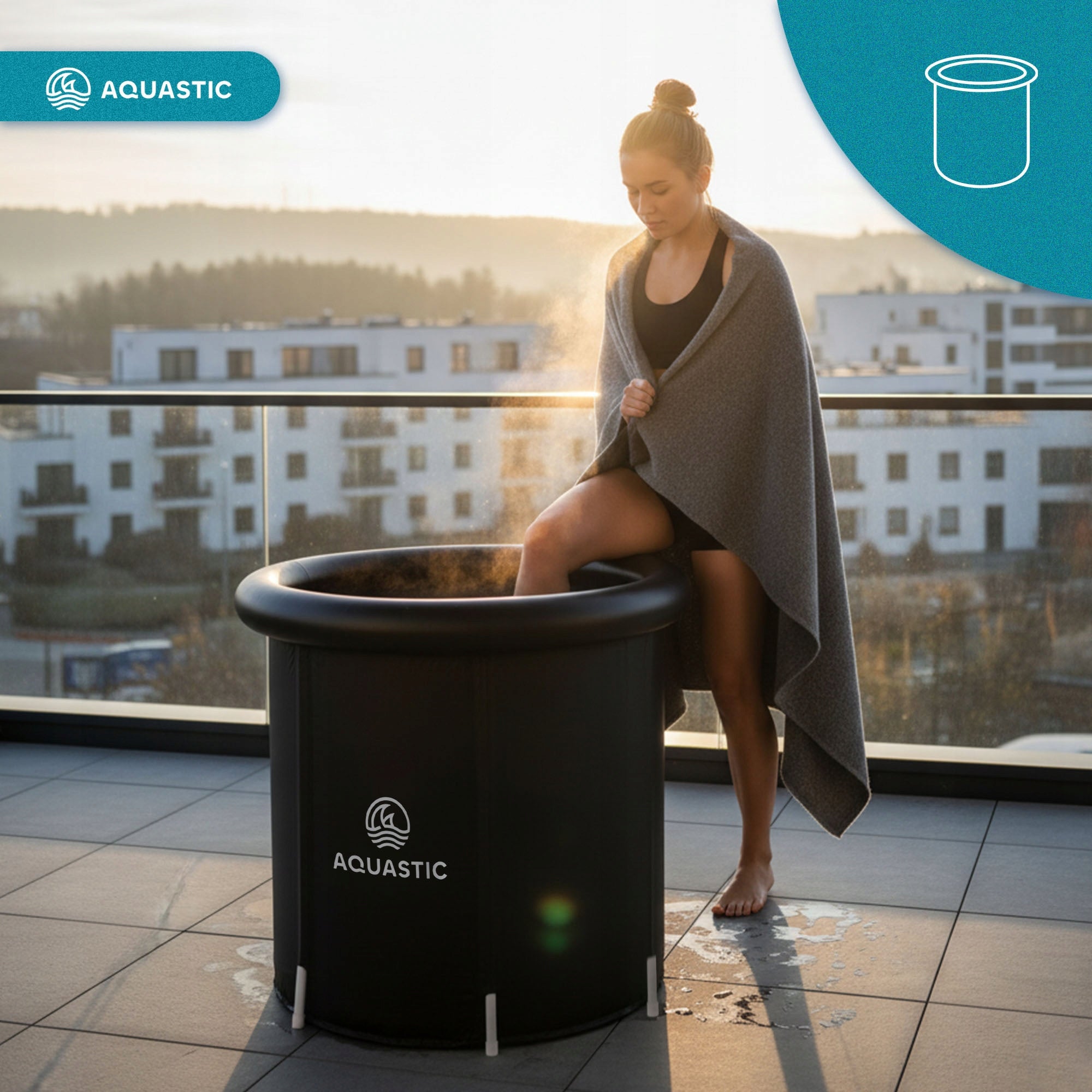Barrel for walrusing ice bath large AQUASTIC Yeti black easy installation Volume 320 l