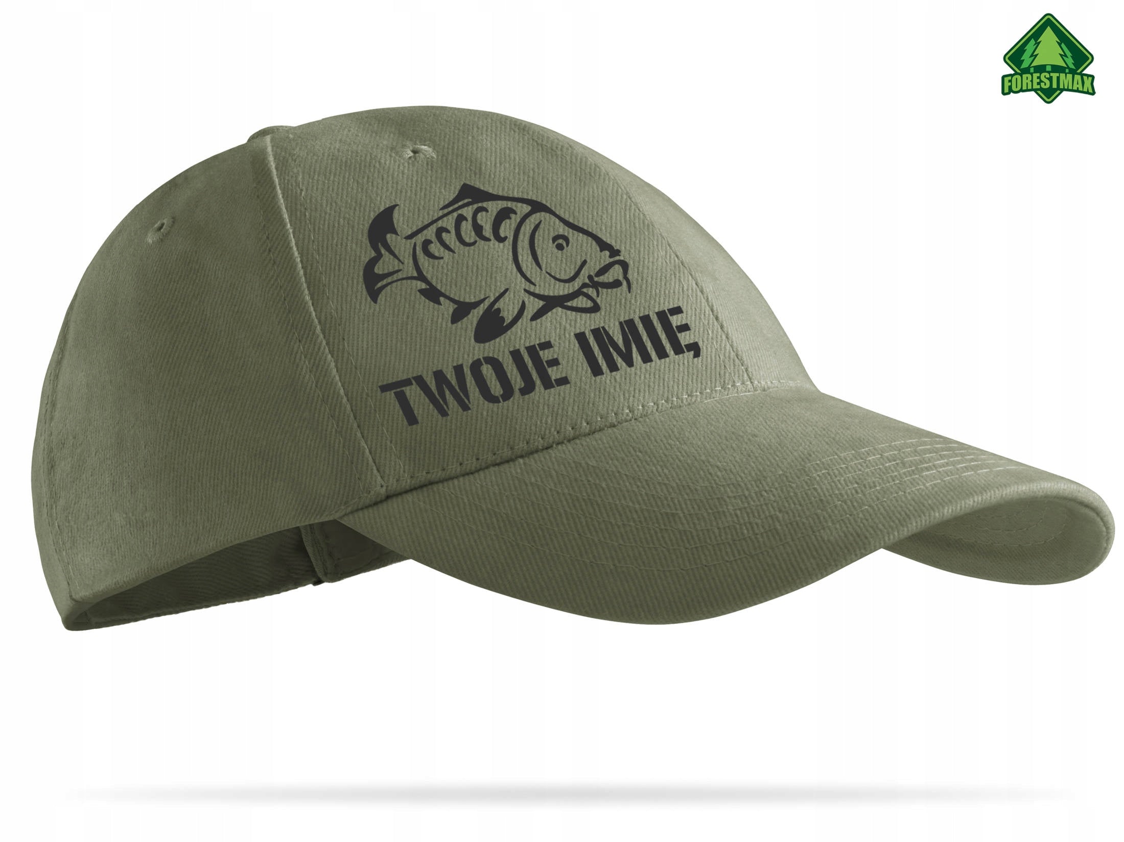 Baseball cap for fish khaki wz. KARP + YOUR NAME gift for Angler Brand ForestMax