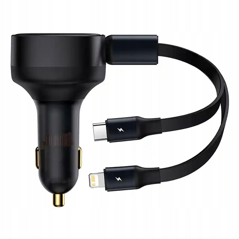 Baseus Enjoyment Car Charger with USB-C + Lightning 3A Cables, 30W