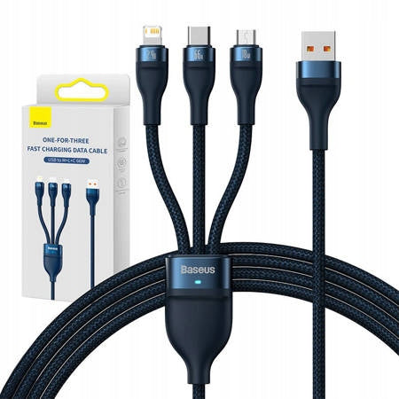 Baseus Flash Series CASS040003 cable 3in1 USB-C micro USB Lightning 66W 1.2m