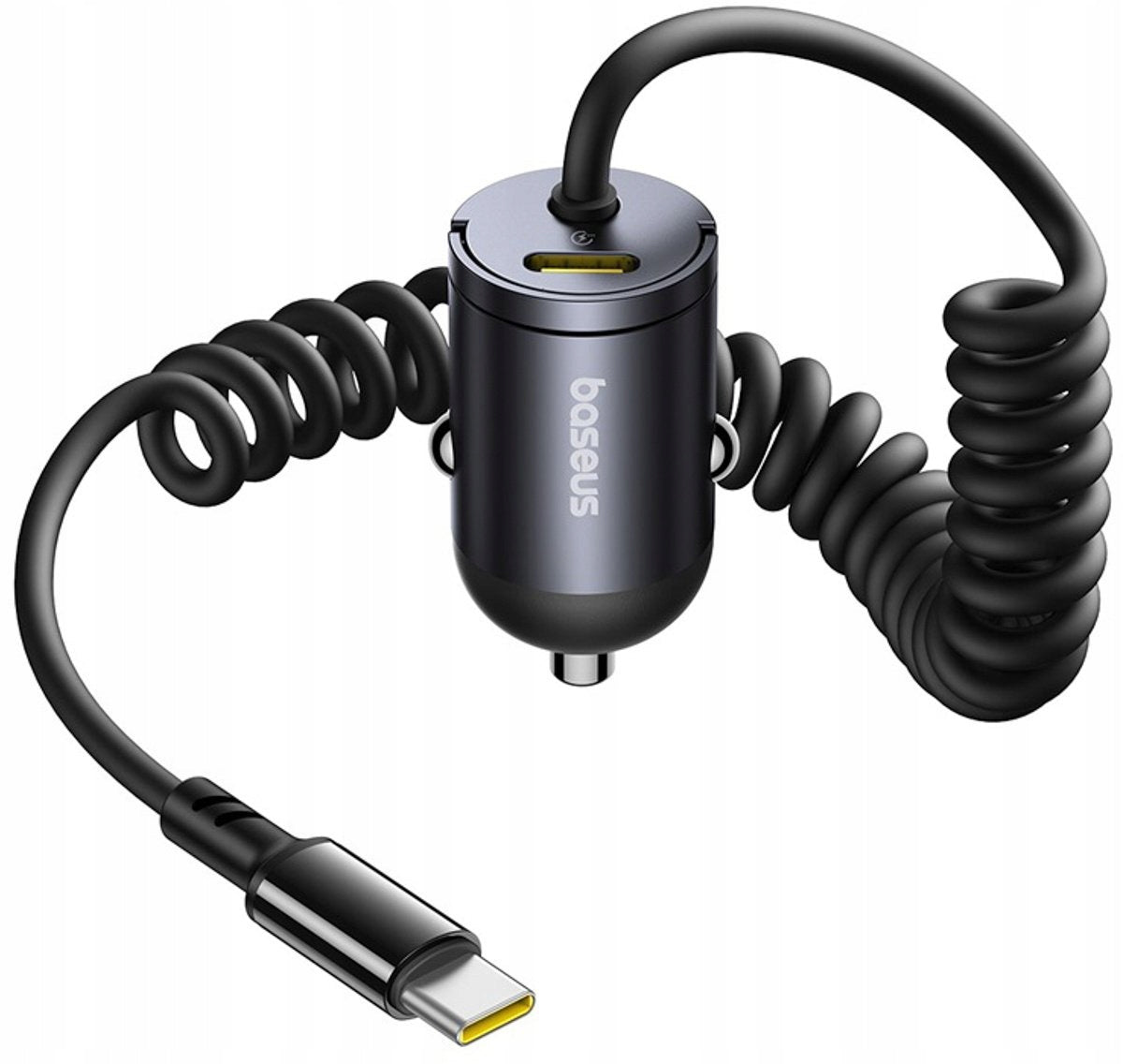 Baseus car USB-C with built-in spiral USB-C cable 30W - black