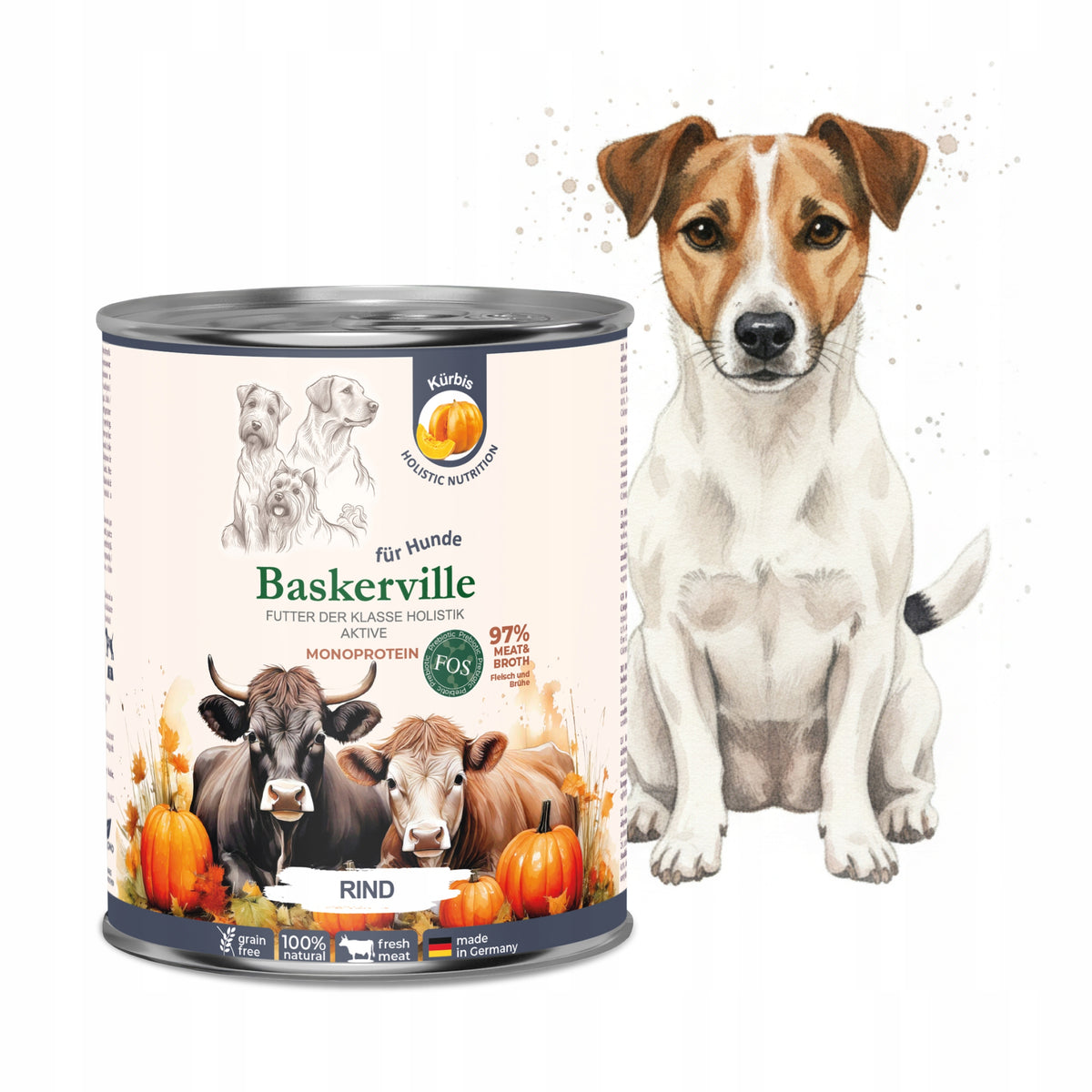 Baskerville Prebio Monoprotein beef food with low phosphorus content Packaging status original