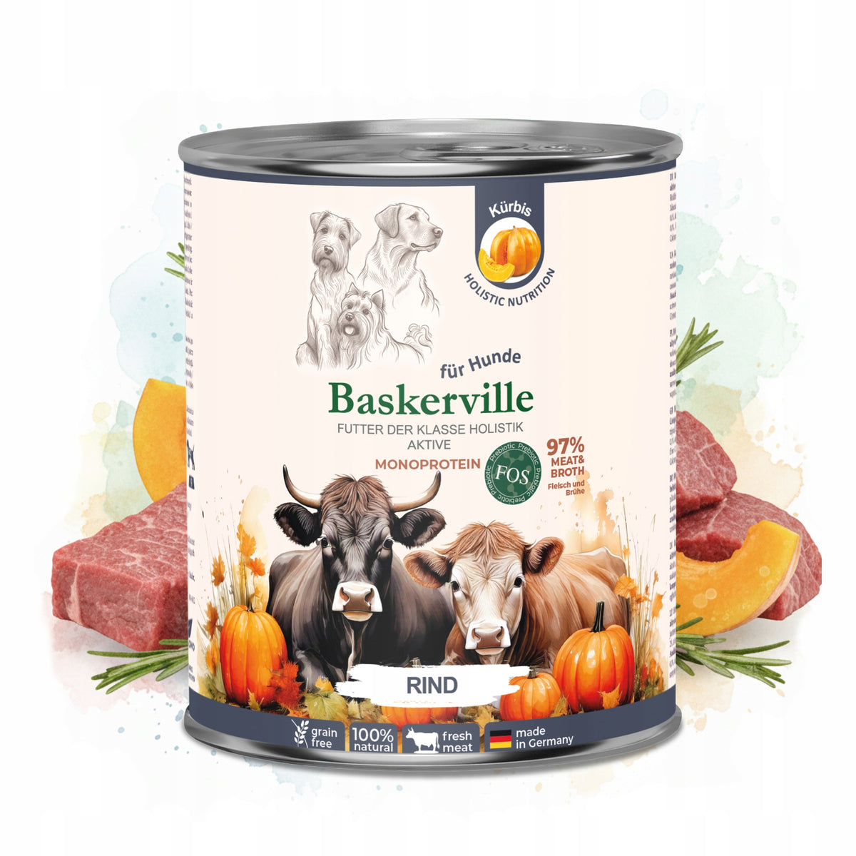 Baskerville Prebio Monoprotein beef food with low phosphorus content