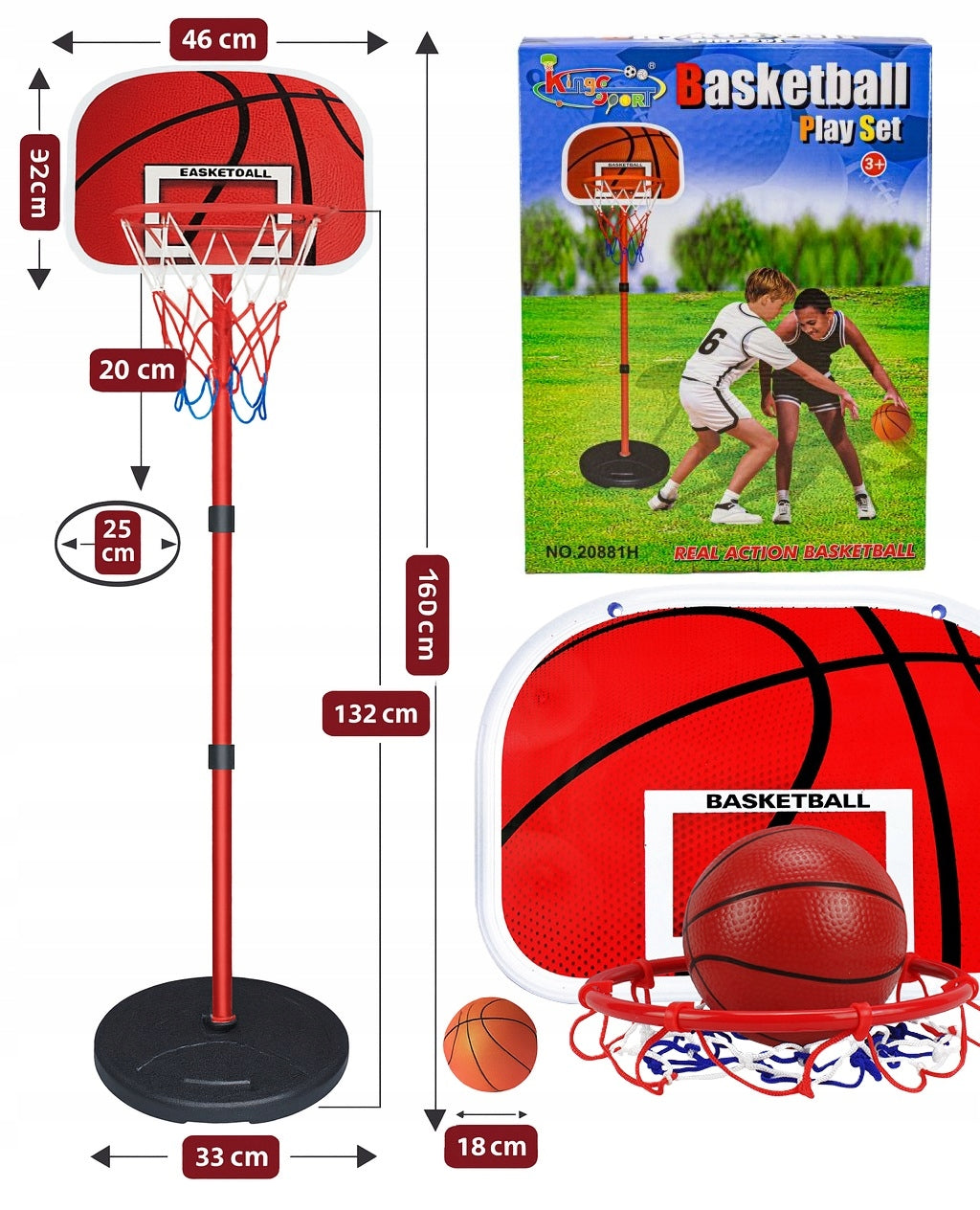 Basketball Basket Basketball Board Adjustable Set with Ball up to 160cm Kid's age 3＋ years