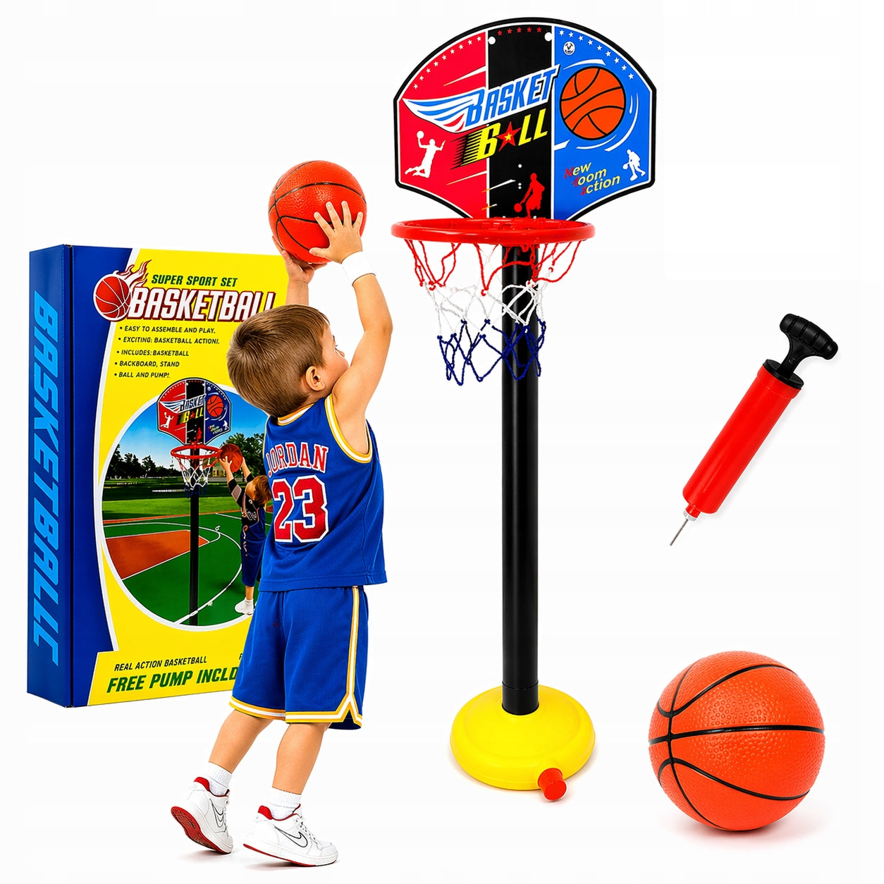 Basketball basket 115 cm for children adjustable set ball pump EAN (GTIN) 5908222235147