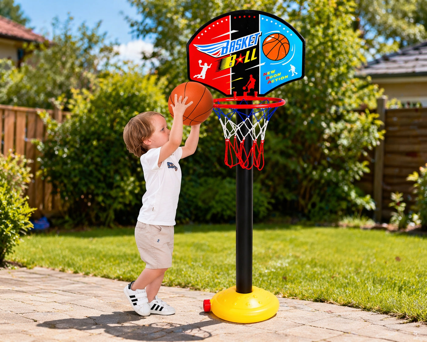 Basketball basket 115 cm for children adjustable set ball pump Kid's age 3＋ years
