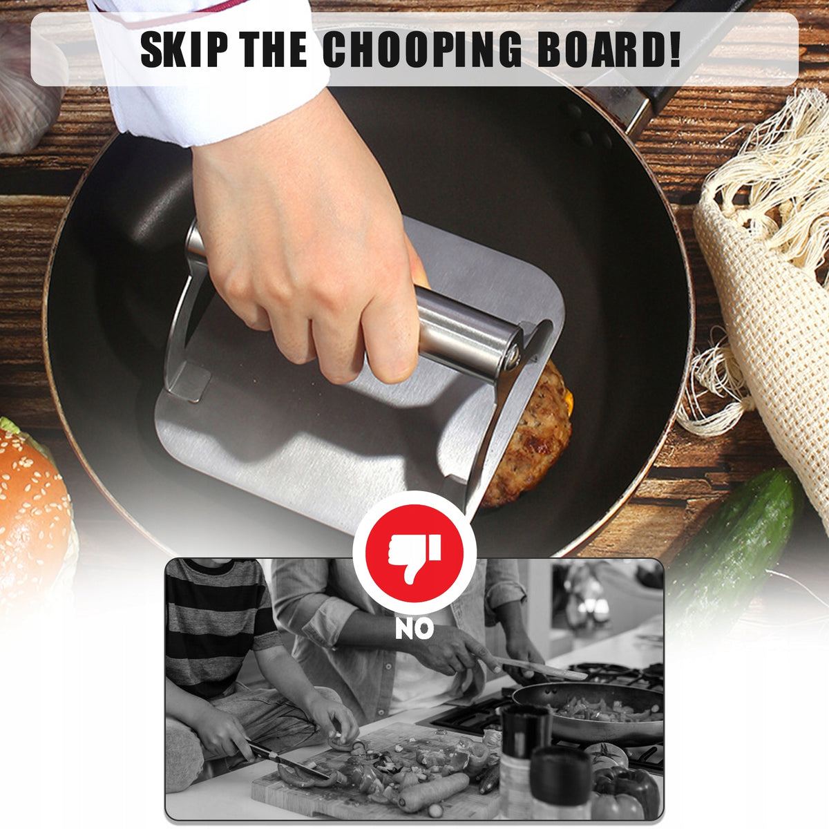 Bat burger press with ergonomic handle stainless steel 0A