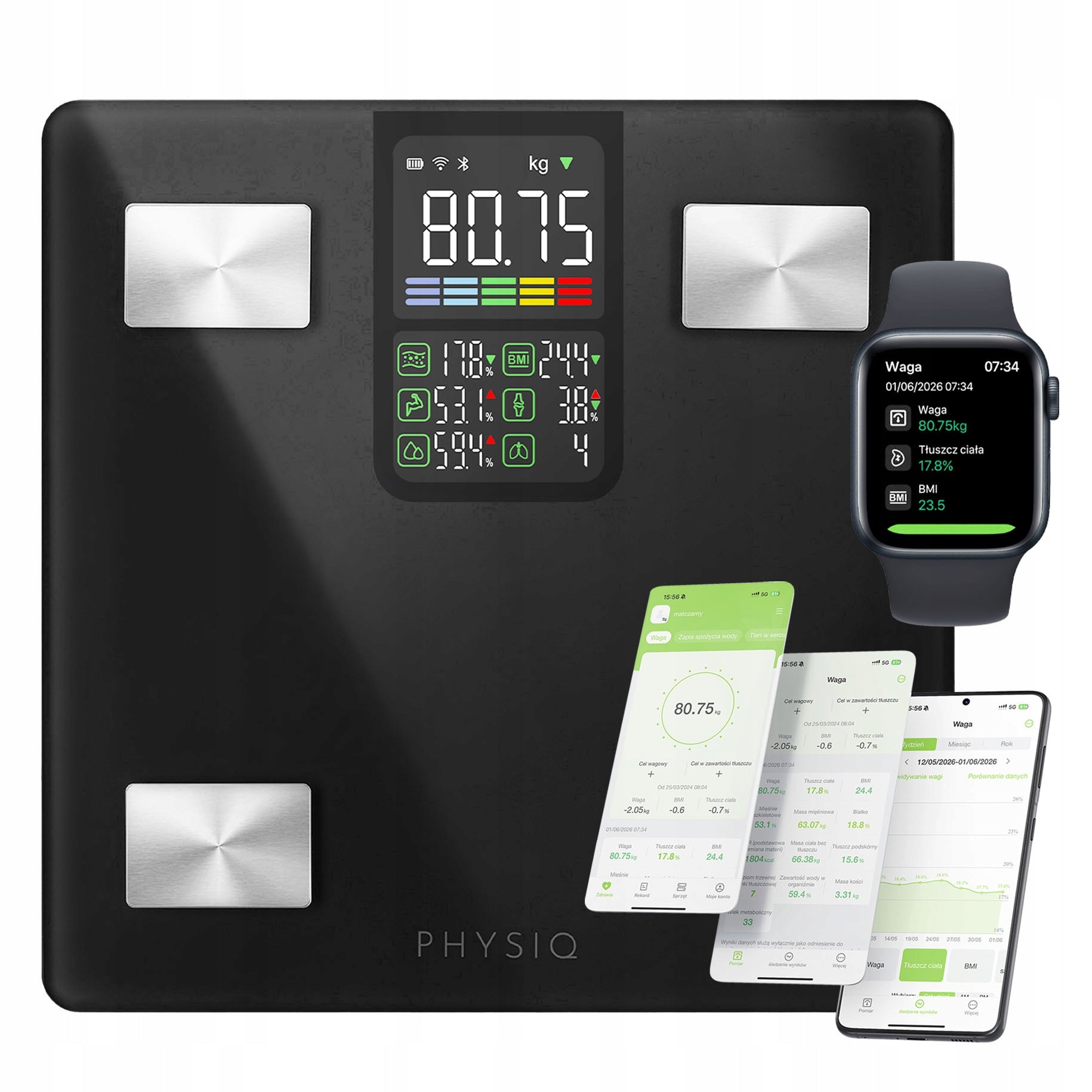 Bathroom Analytical Scale 13 Parameters Application in Polish 226kg BMI