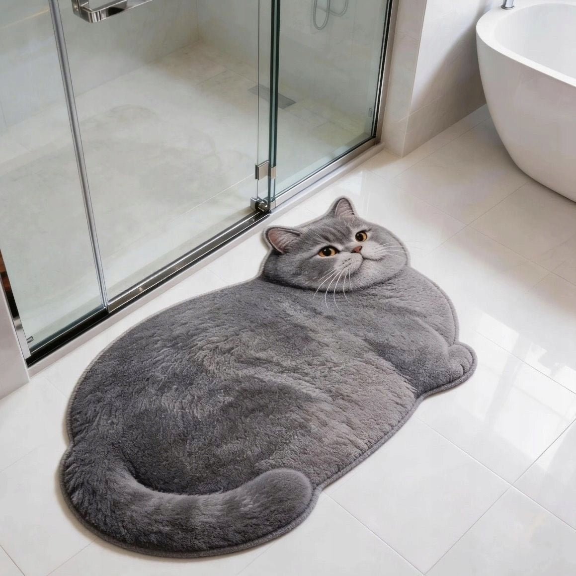 Bathroom Mat Cat British Velour Crystal 3D Non-Slip Absorbent