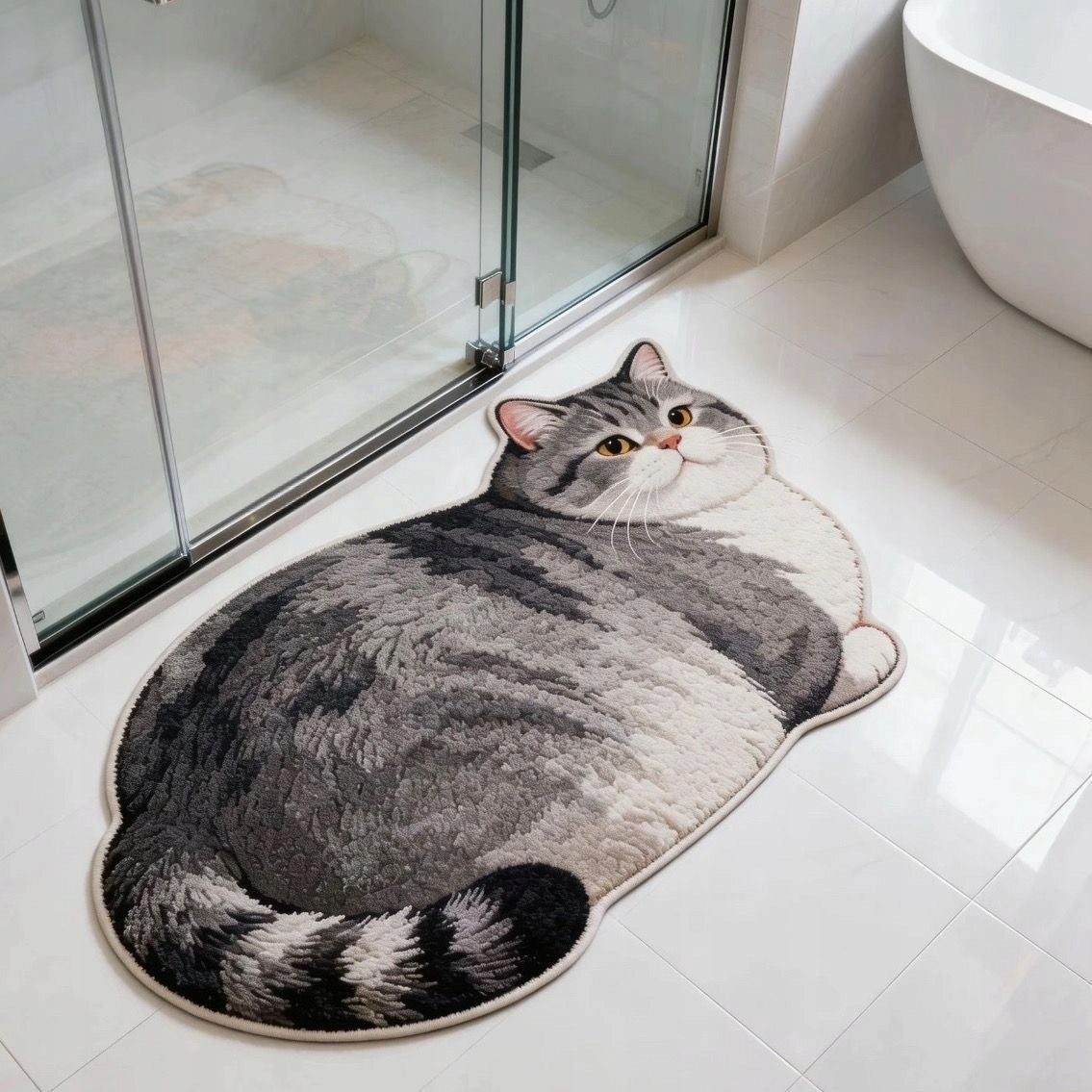Bathroom Mat Cat British Velour Crystal 3D Non-Slip Length 80 cm