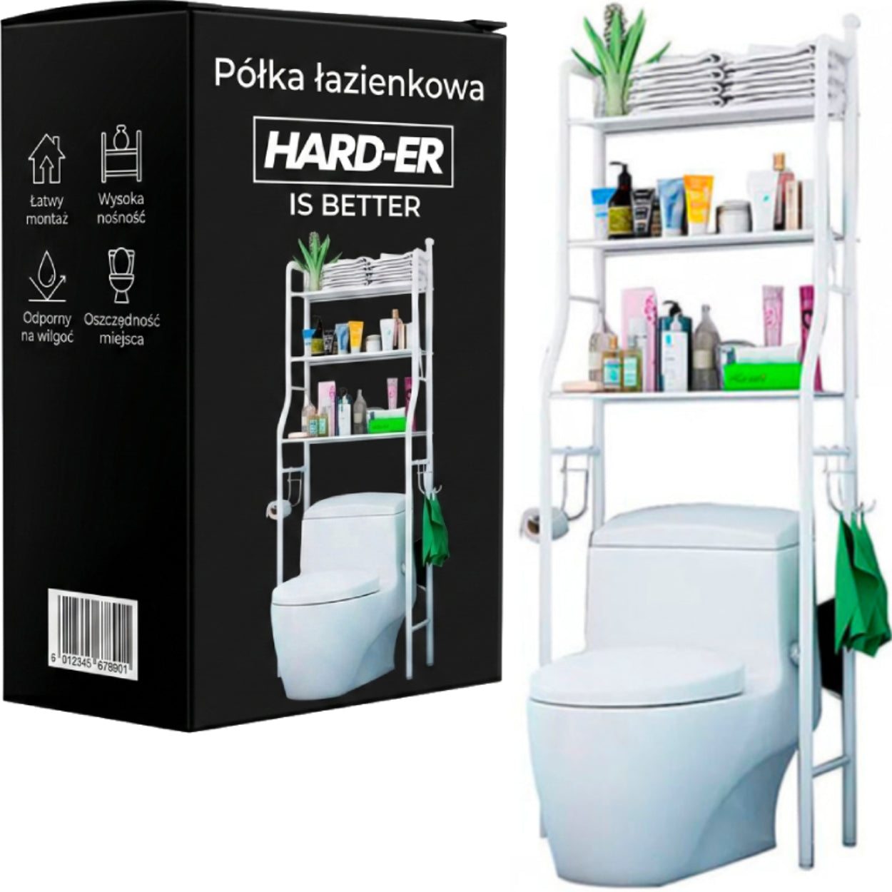 Bathroom RACK 3 Shelves Freestanding STAND over toilet TOILET WHITE Hard-er
