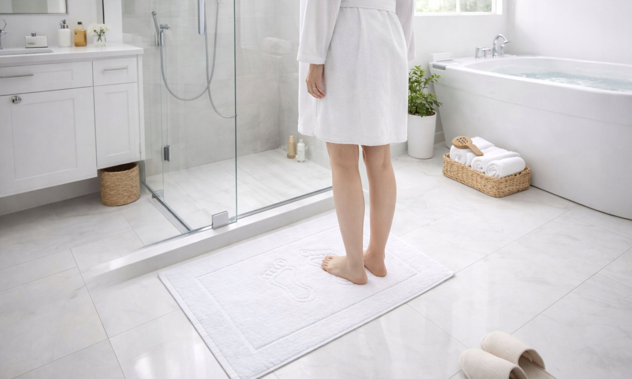 Bathroom Rug 50x70 cm hotel WHITE 650g cotton FOOT OEKO-TEX Manufacturer code 019817 STOPKA HOTELOWA