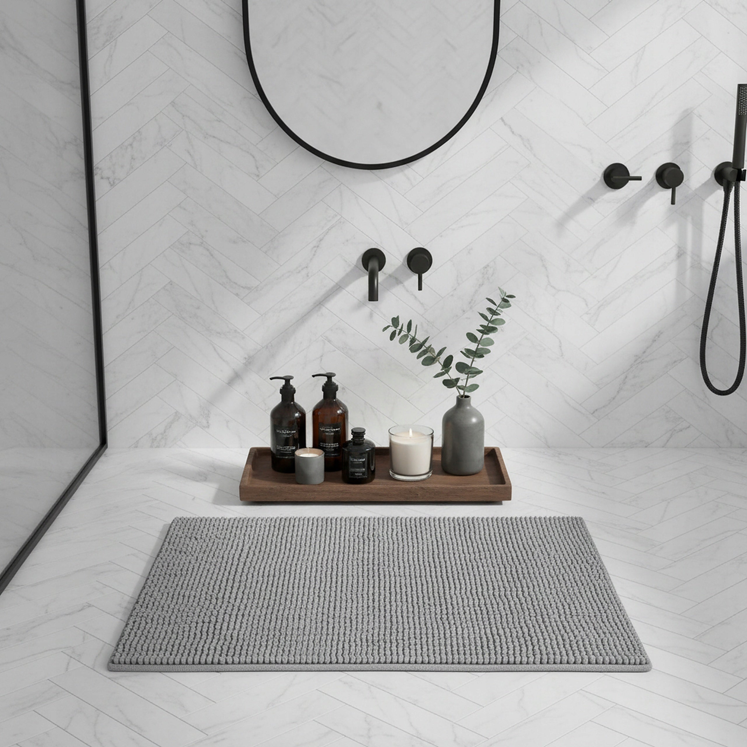 Bathroom Rug 50x80 Grey Absorbent Soft Non-Slip Fluffy Mat Length 50 cm