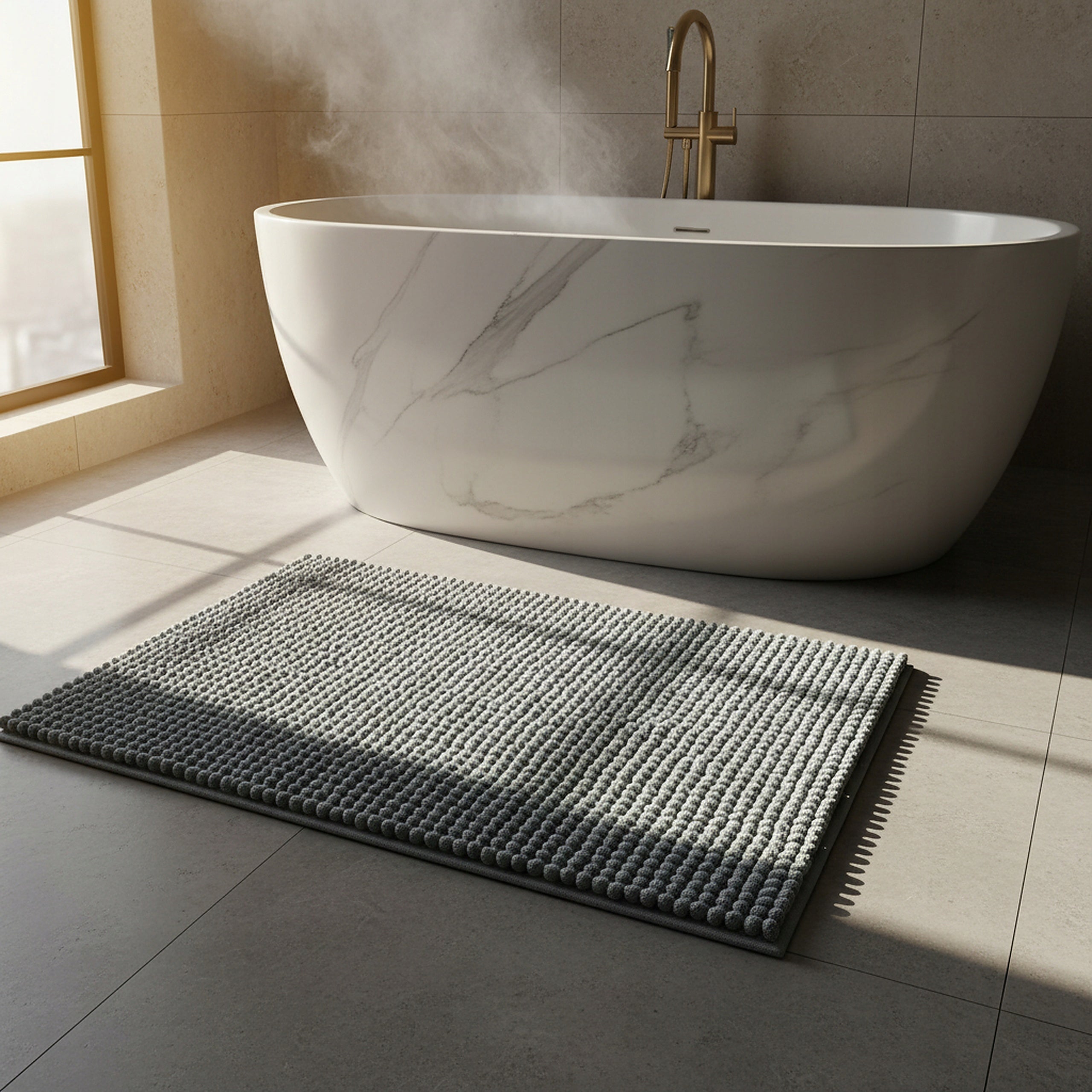 Bathroom Rug 50x80 Grey Absorbent Soft Non-Slip Fluffy Mat Packaging status original