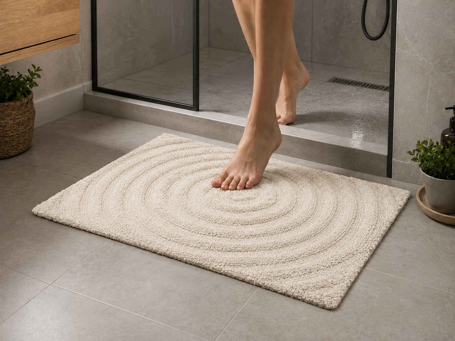 Bathroom Rug 60x100 ECRU CIRCLE 100 % COTTON Absorbent THICK Manufacturer code ES-226-60-100-WHITE-KOŁO