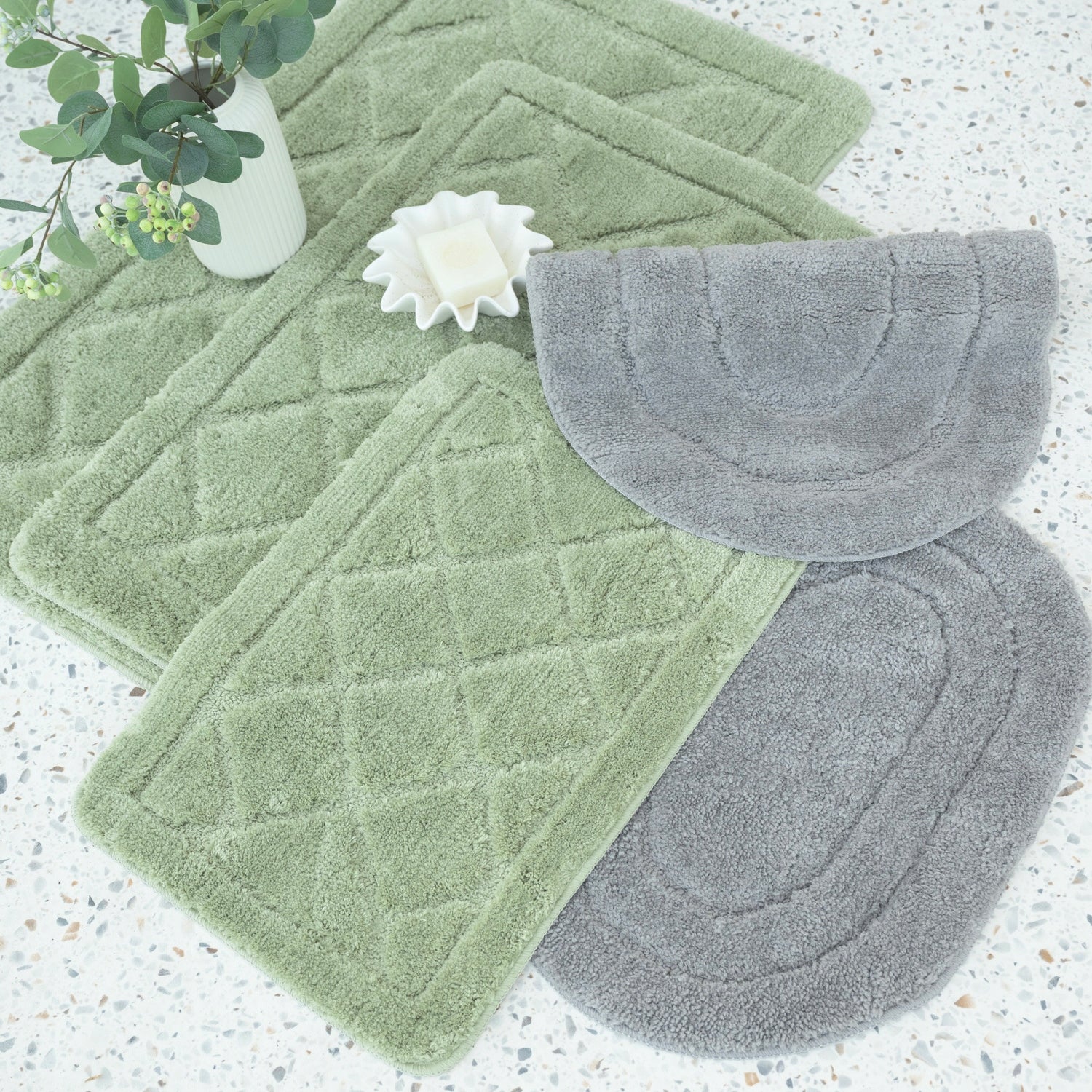 Bathroom Rug Anti-Slip Absorbent Washable Fashionable Sage 40x60cm Manufacturer code EF0327