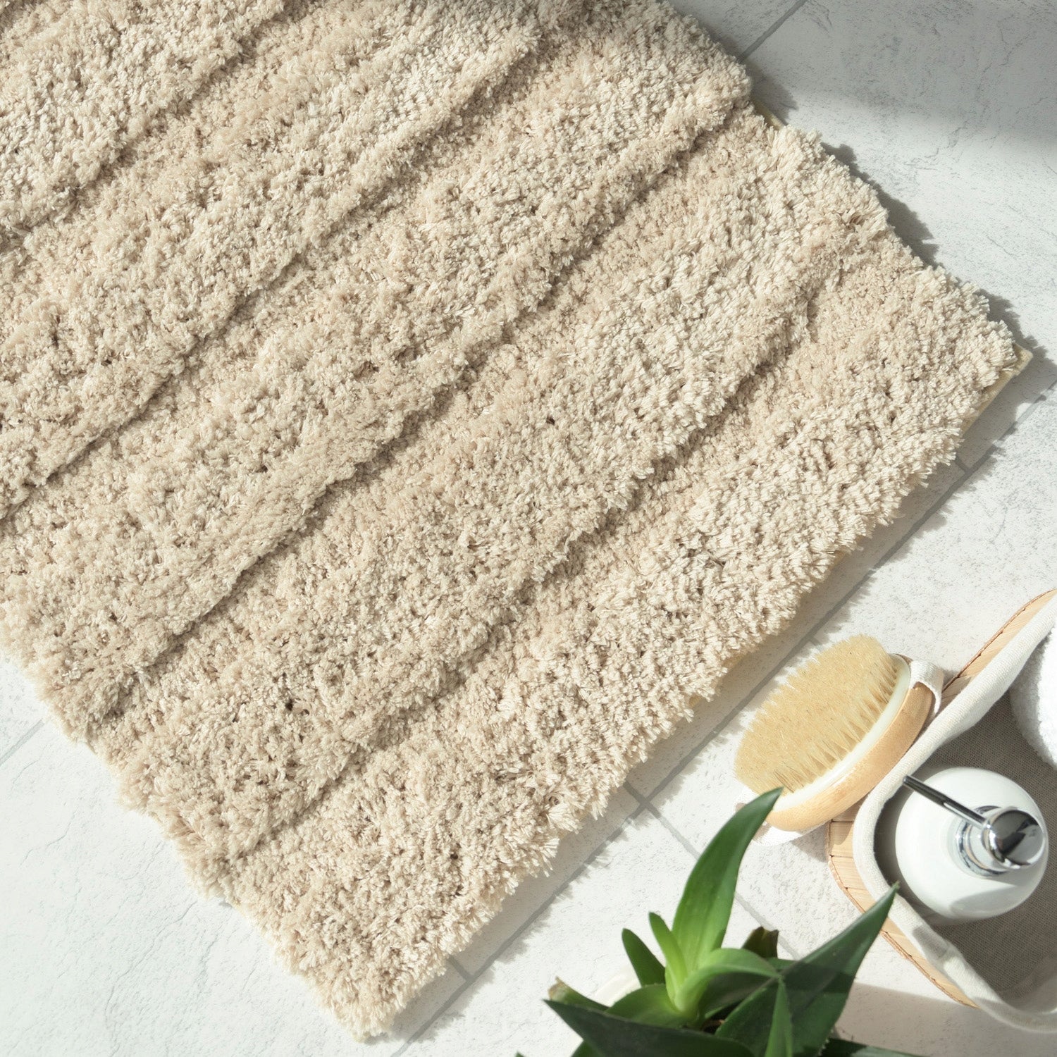 Bathroom Rug Anti-slip Large 60x110cm Beige Soft Fluffy Soft Brand e-floor