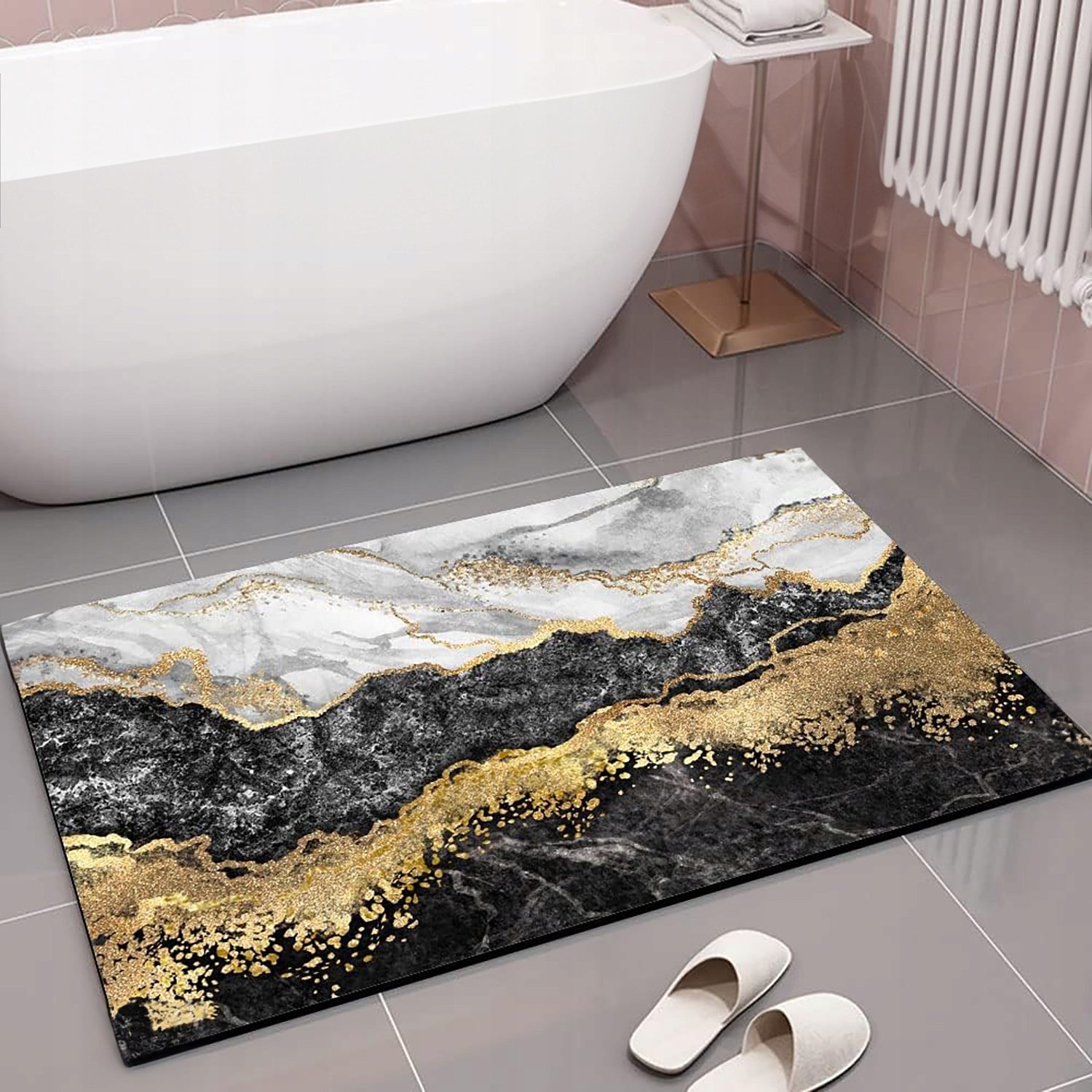 Bathroom Rug Anti-slip QUICK-DRYING Mat GOLD MARBLE 80x50 XXL Brand Renew Force